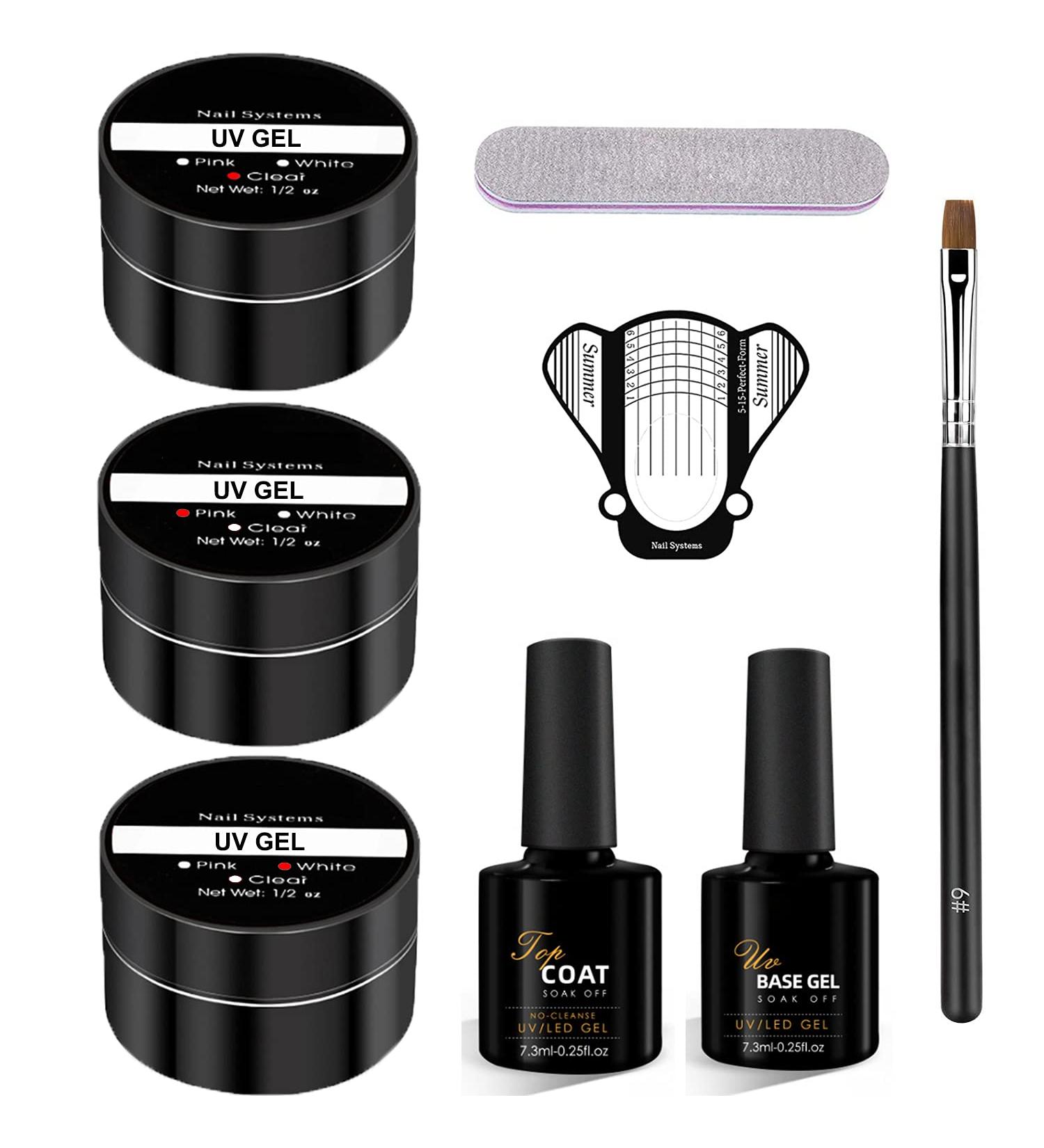 TEEROVA Builder Gel Nail Kit - 3 Colors 30g Clear Pink White Nail Extension Hard Gel Nail Kit Nail Strengthen UV Gel Nail Art Manicure Set with Nail Forms Nail Brush Gel Base Top Coat Set - Buy Online on GoSupps.com