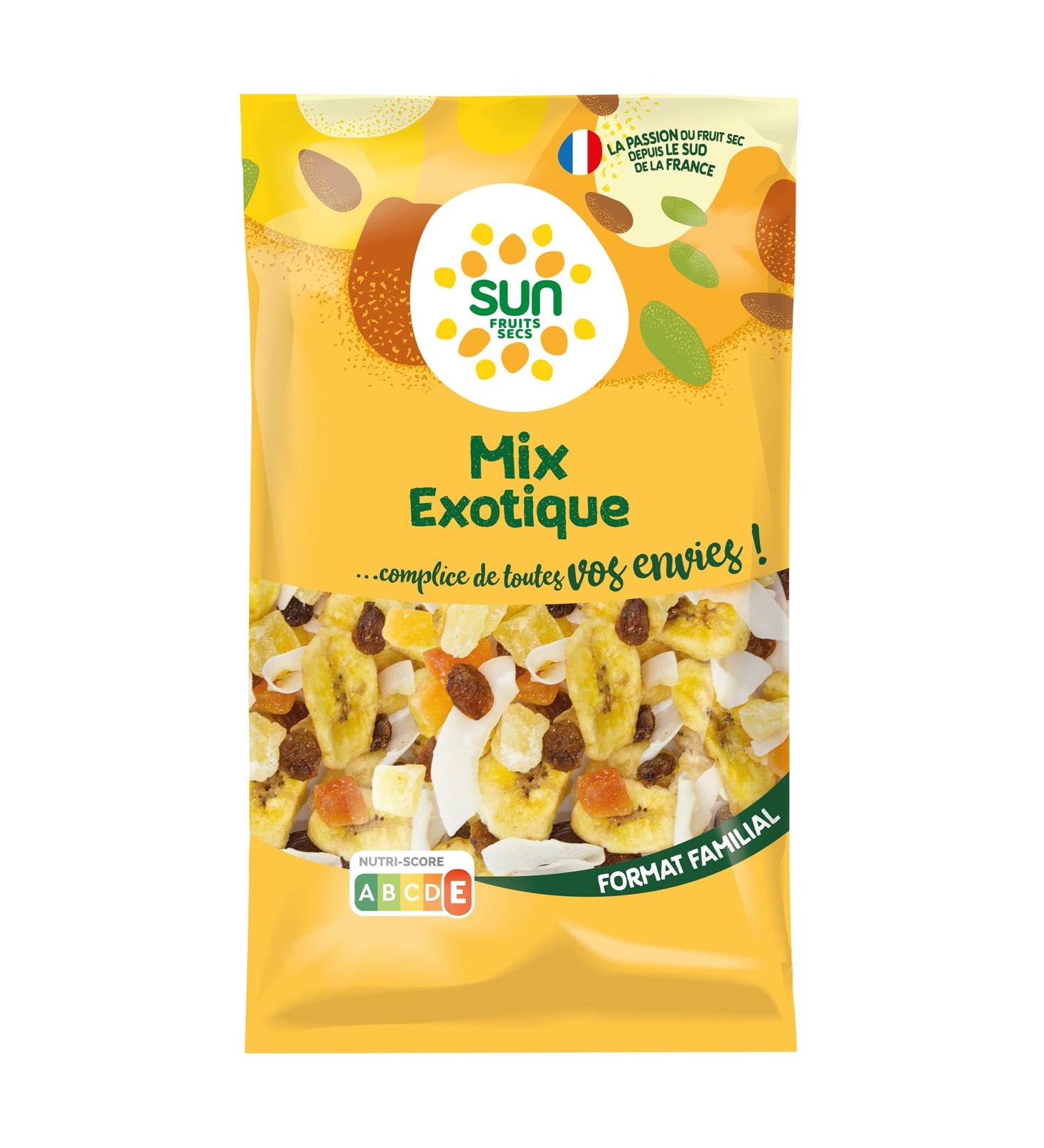 SUN - Mix of Exotic Dried Fruits 500 g - Mix Aperitif Banana Chips Raisins Pineapple Papaya Cubes Almonds & Coconut - Id - Buy Online on GoSupps.com