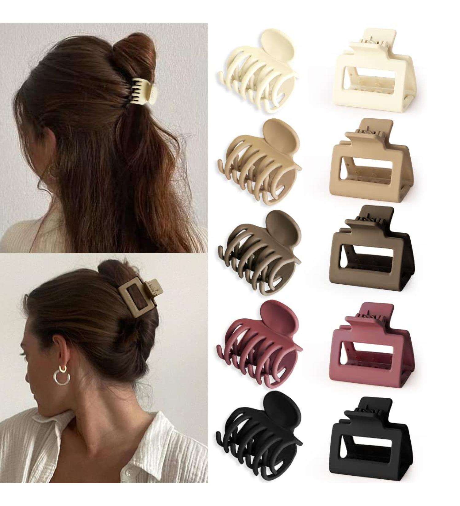 10 Pcs Small Claw Clips for Thin & Thick Hair - Matte Neutral Colors with Strong Hold - Square Double Row Teeth - Ideal for Women & Girls - Buy Online on GoSupps.com