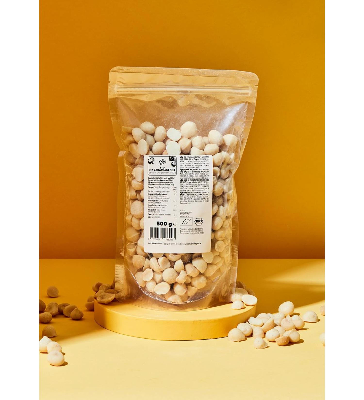 KoRo - Organic roasted and salted macadamia nuts 500 g - Buy Online on GoSupps.com