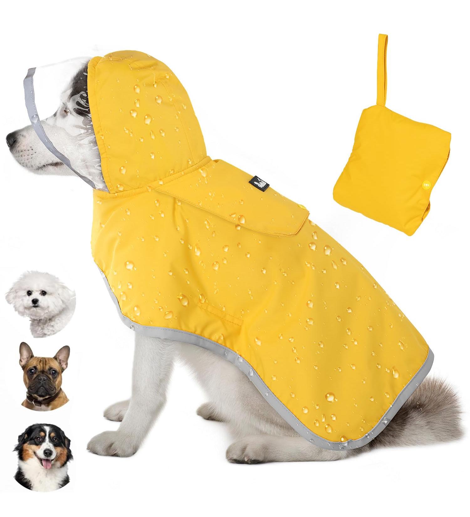 Eyin Waterproof Dog Rain Coat - Soft Lined Hooded Jacket for Medium Dogs | Adjustable Windproof Reflective Stripes for Safe Walks - Buy Online on GoSupps.com