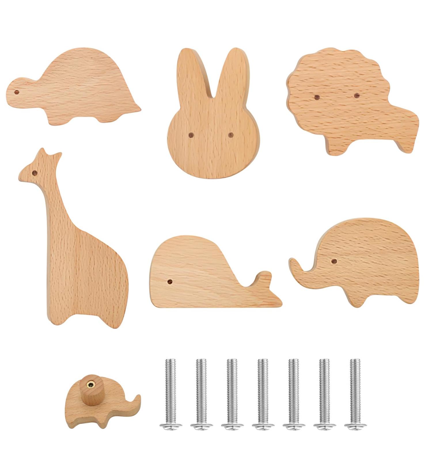 Briskore 6-Piece Animal Shape Wooden Cabinet Buttons for Children's Room - Elephant Drawer Handles & Furniture Knobs with Screws - Buy Online on GoSupps.com