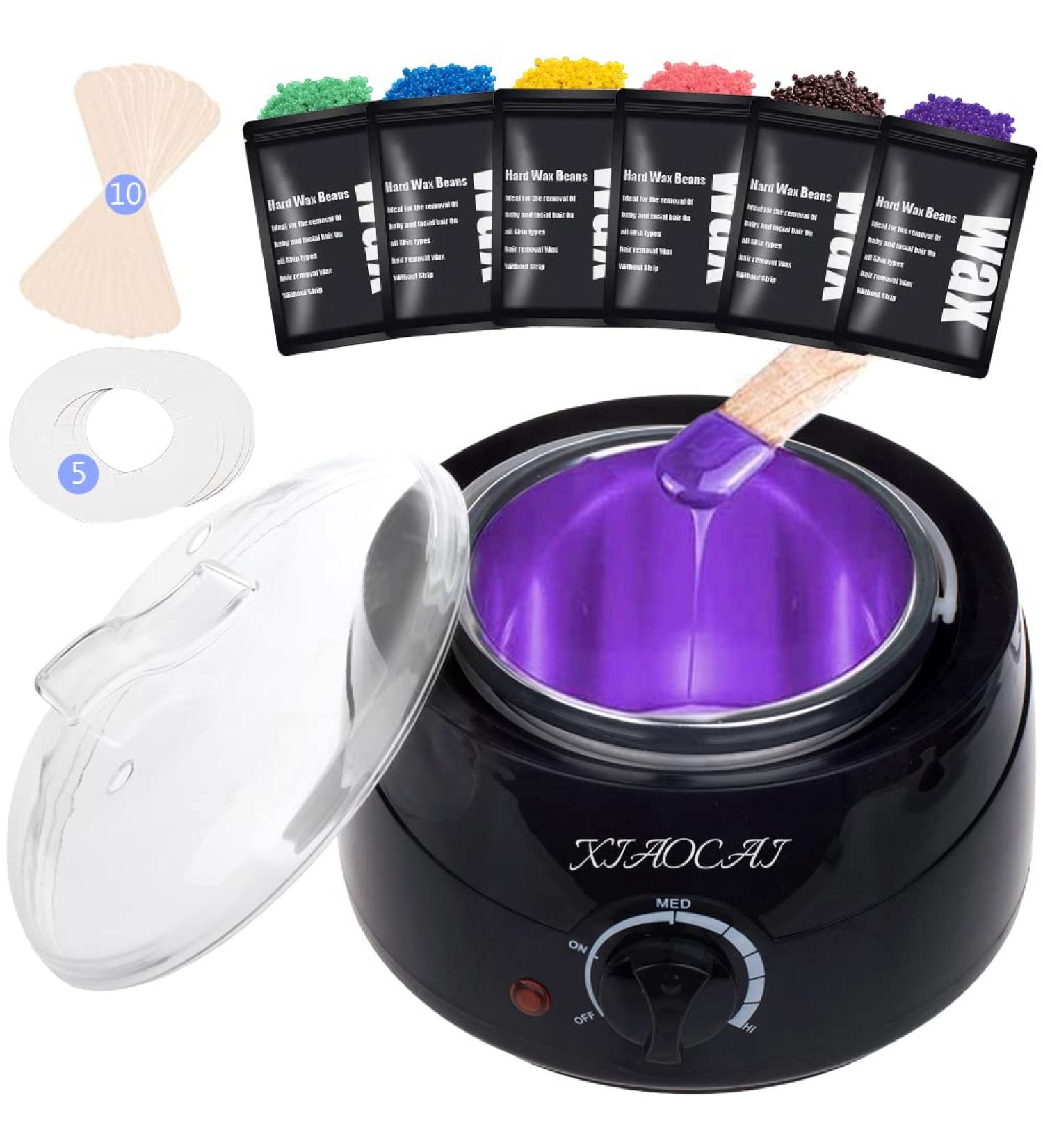 Waxing Kit Wax Warmer with 6 Beads and Accessories - At Home Hair Removal for Body, Face, and Eyebrows - Painless and Easy to Use - Black - Buy Online on GoSupps.com