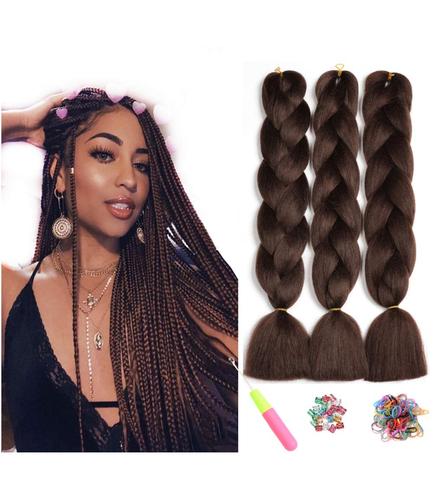 Ombre Jumbo Braids - 24 Inch Kanecalon Hair Extension (Dark Brown #) | Synthetic Braiding Hair 3PCs - Showjarlly - Buy Online on GoSupps.com