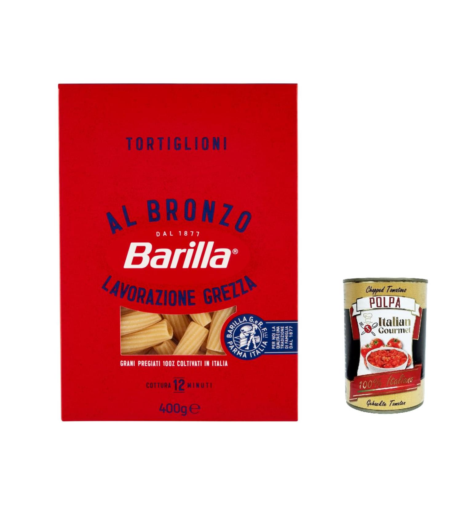  Italian Gourmet E.R. Barilla Tortiglioni al Bronzo Pack of 10 Bronze Extruded Pasta 400g Raw Processing Method + Italian Gourmet Polpa 400g - Buy Online on GoSupps.com