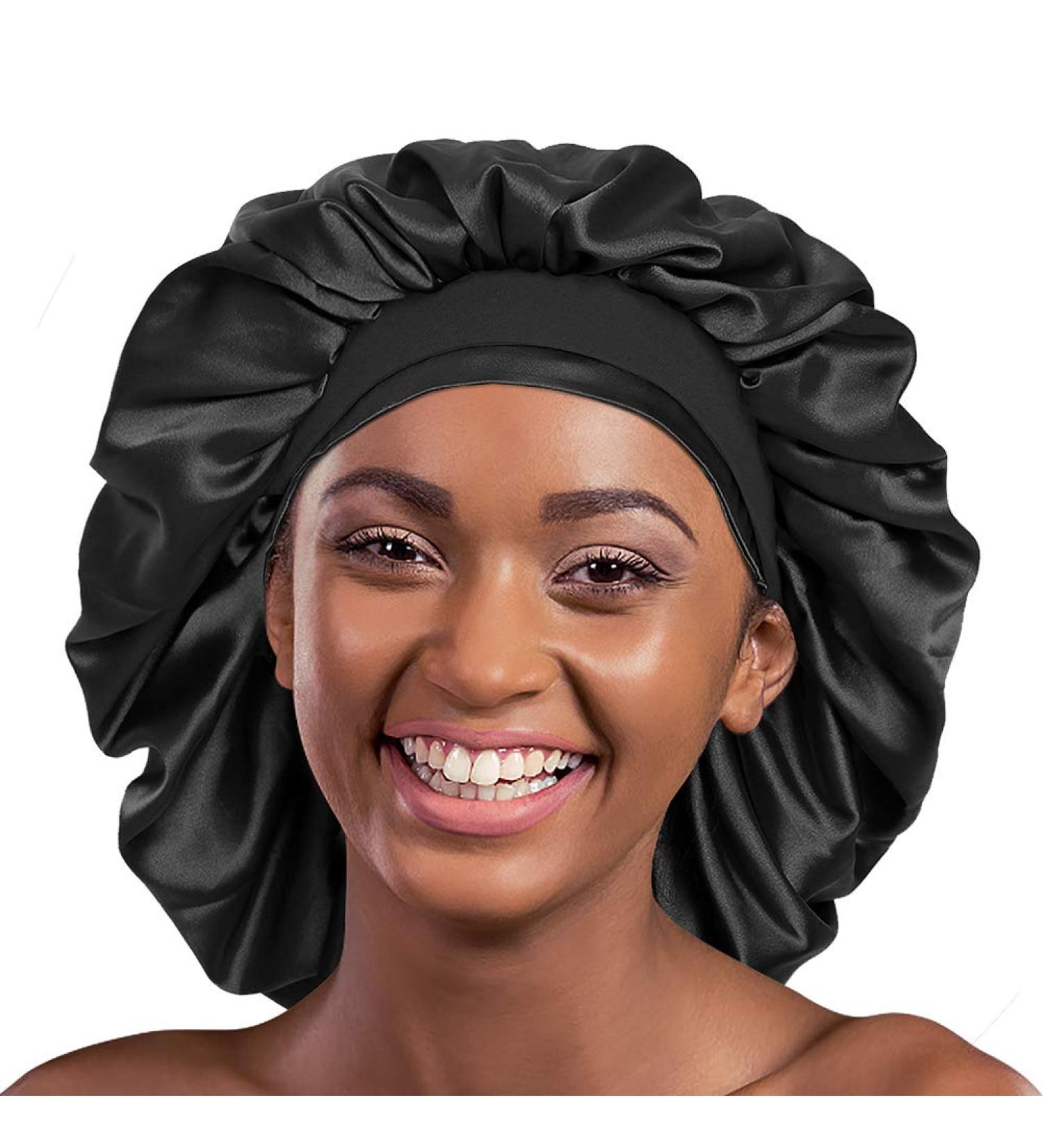 Alnorm Satin Bonnet for Natural Hair Curly Hair Braids Black - Buy Online on GoSupps.com