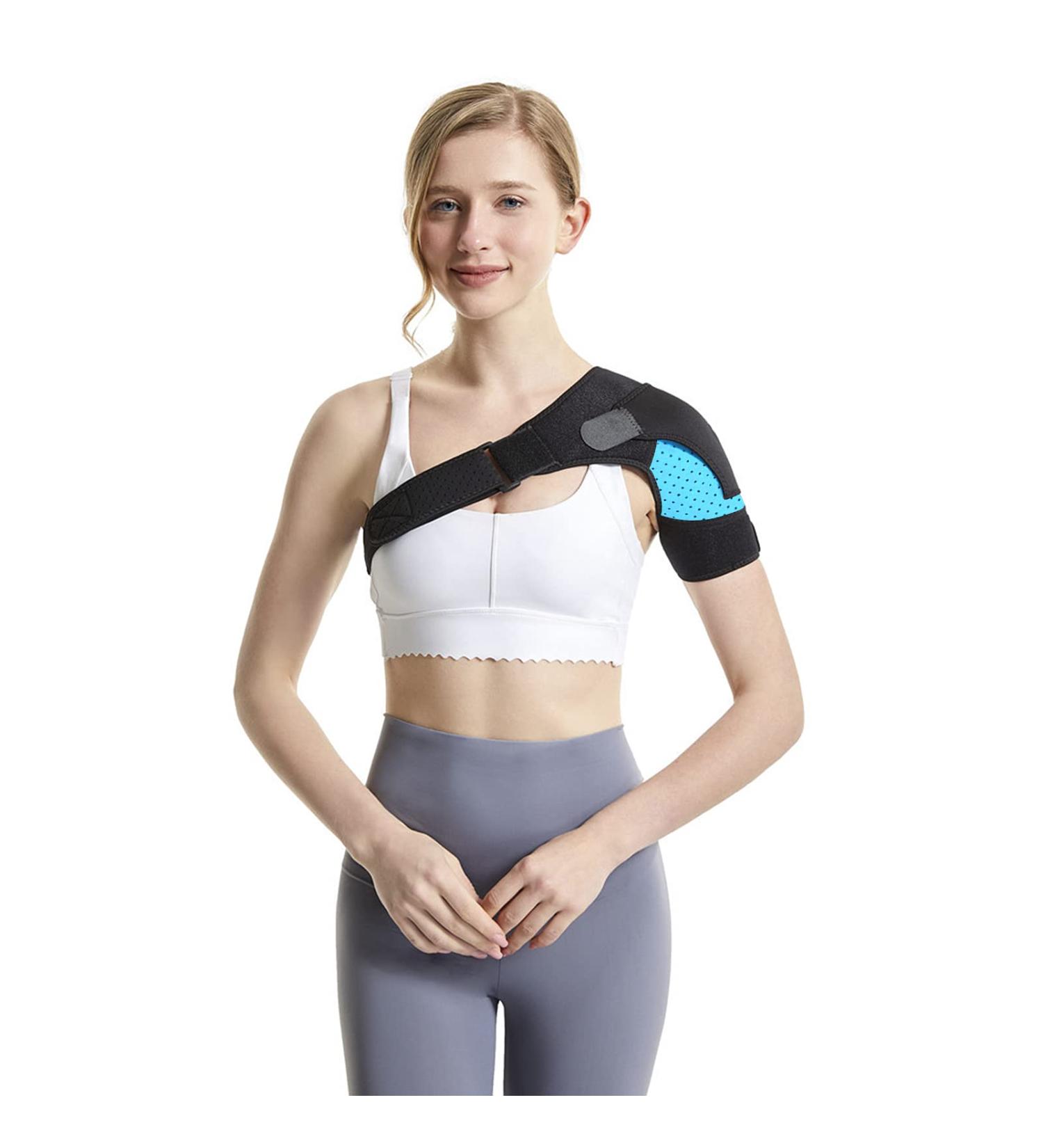 Shoulder Brace for Pain Relief | Adjustable Rotator Cuff Sleeve Wrap for Men & Women - Blue - Buy Online on GoSupps.com
