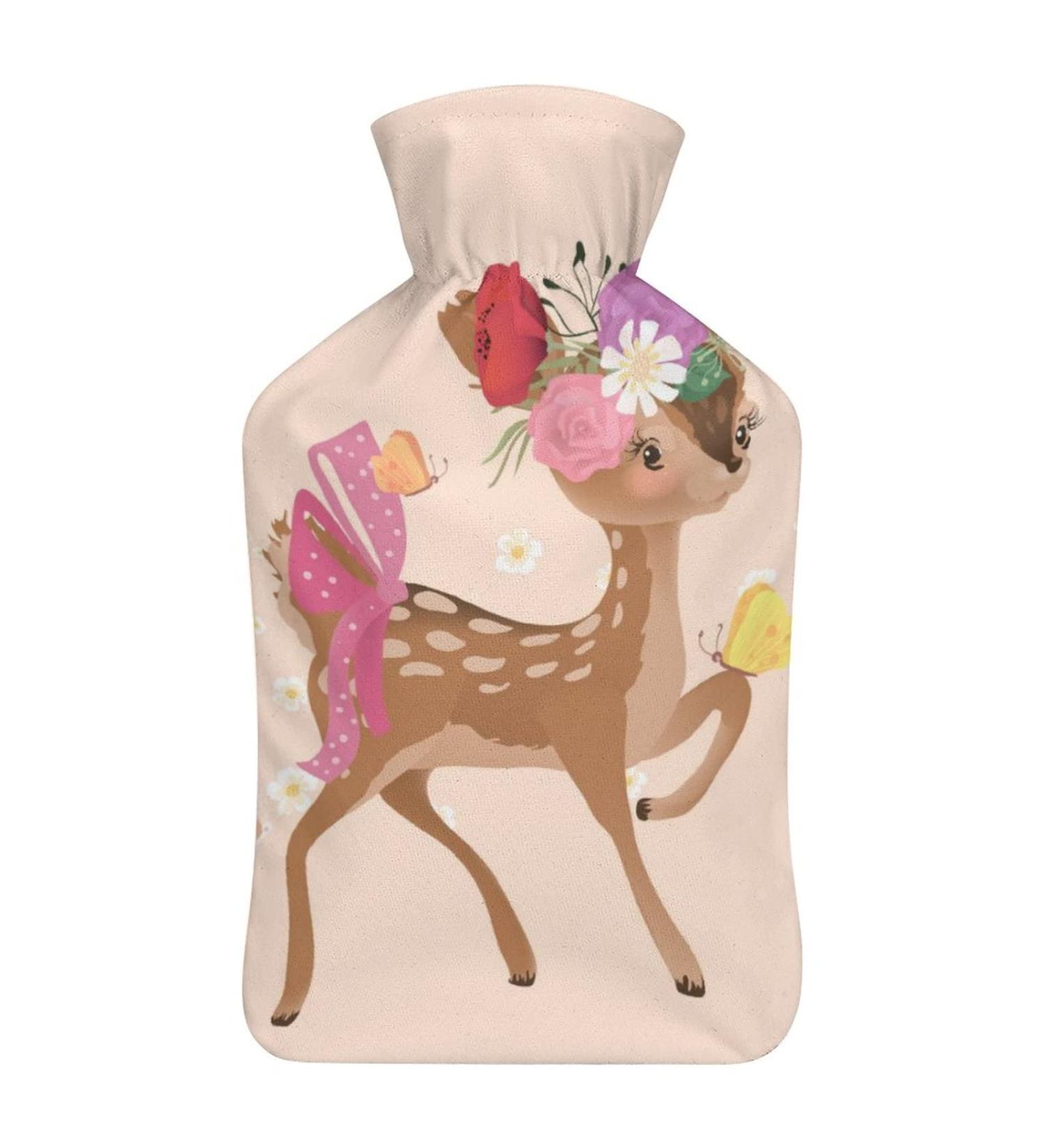 Deer Hot Water Bottle with Plush Cover - Hand Warmer for Adults & Children | 26.5x15.3cm - Eco-Friendly Comfort - Buy Online on GoSupps.com