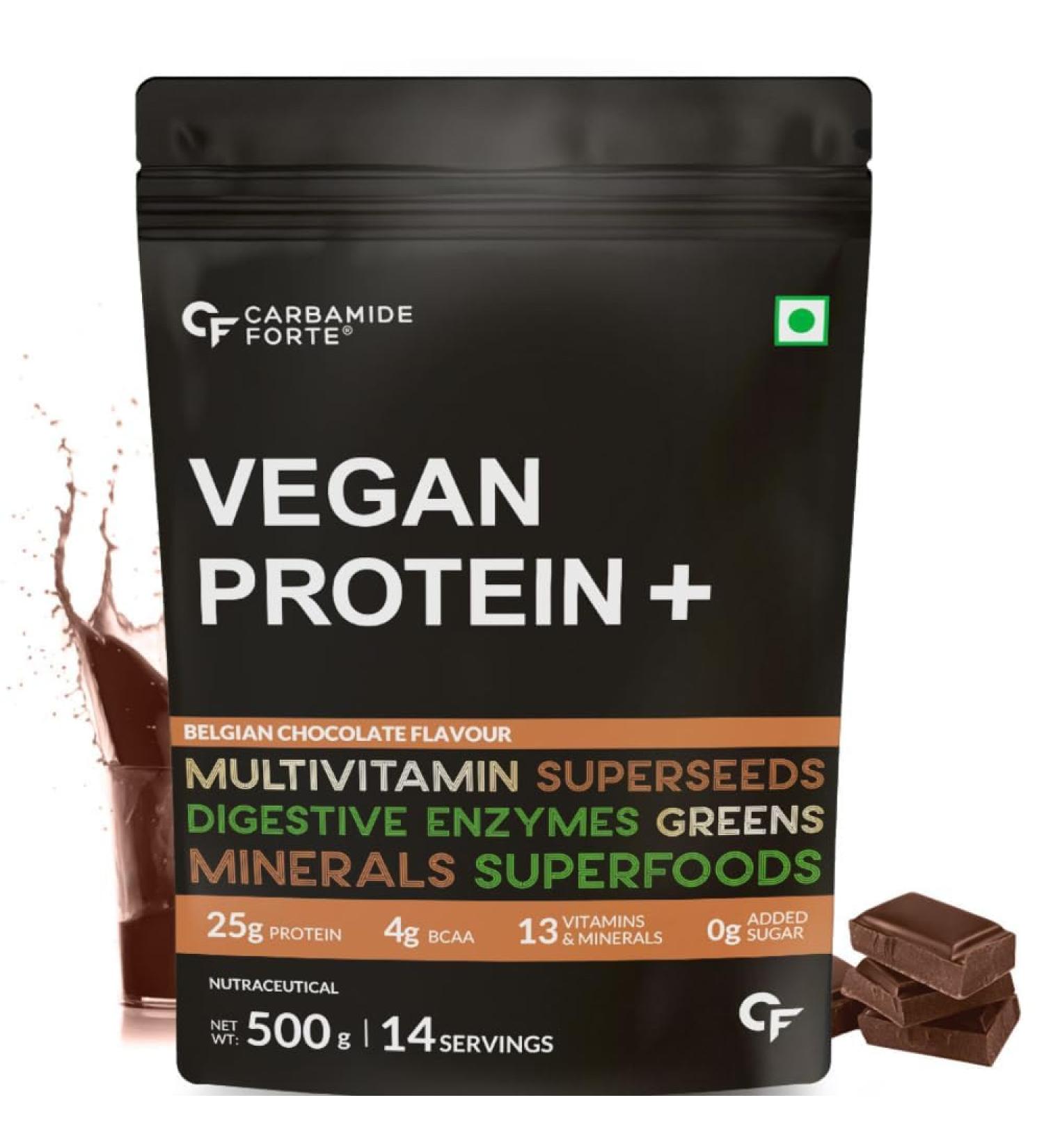 Buy Carba.Mide Forte Plant Protein Powder - Vegan Pea Protein with Multivitamins Minerals Superfoods & Digestive Enzymes - Belgian Chocolate 500g - International Shipping Available - Buy Online on GoSupps.com