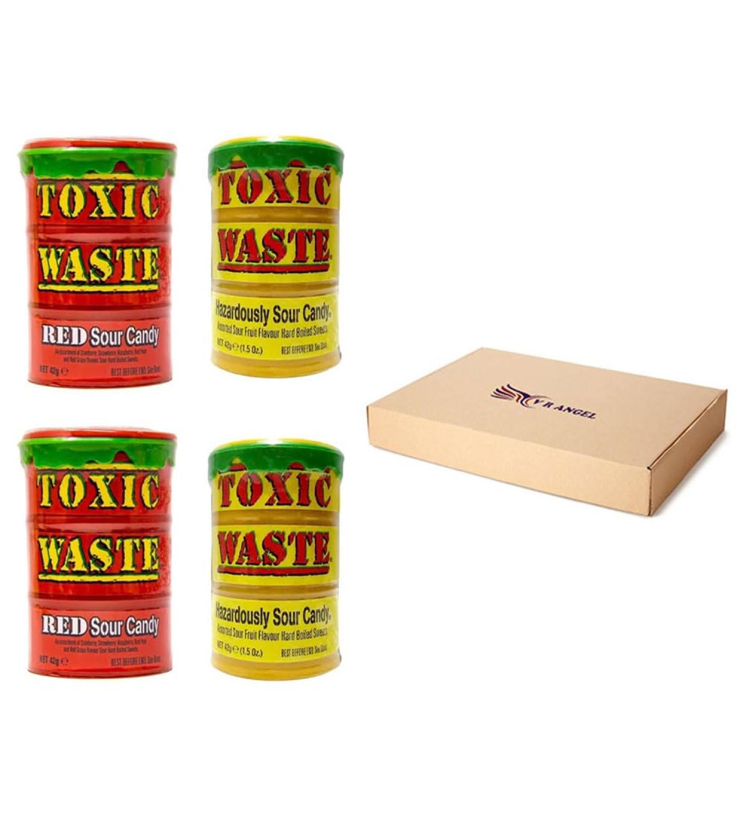 Toxic Waste 2 Red & 2 Hazardously Sour Candy Drums Ultra Sour Sweets Candy For Halloween Trick or Treat Birthday - Each Drum 42g - Sold By VR Angel - Buy Online on GoSupps.com
