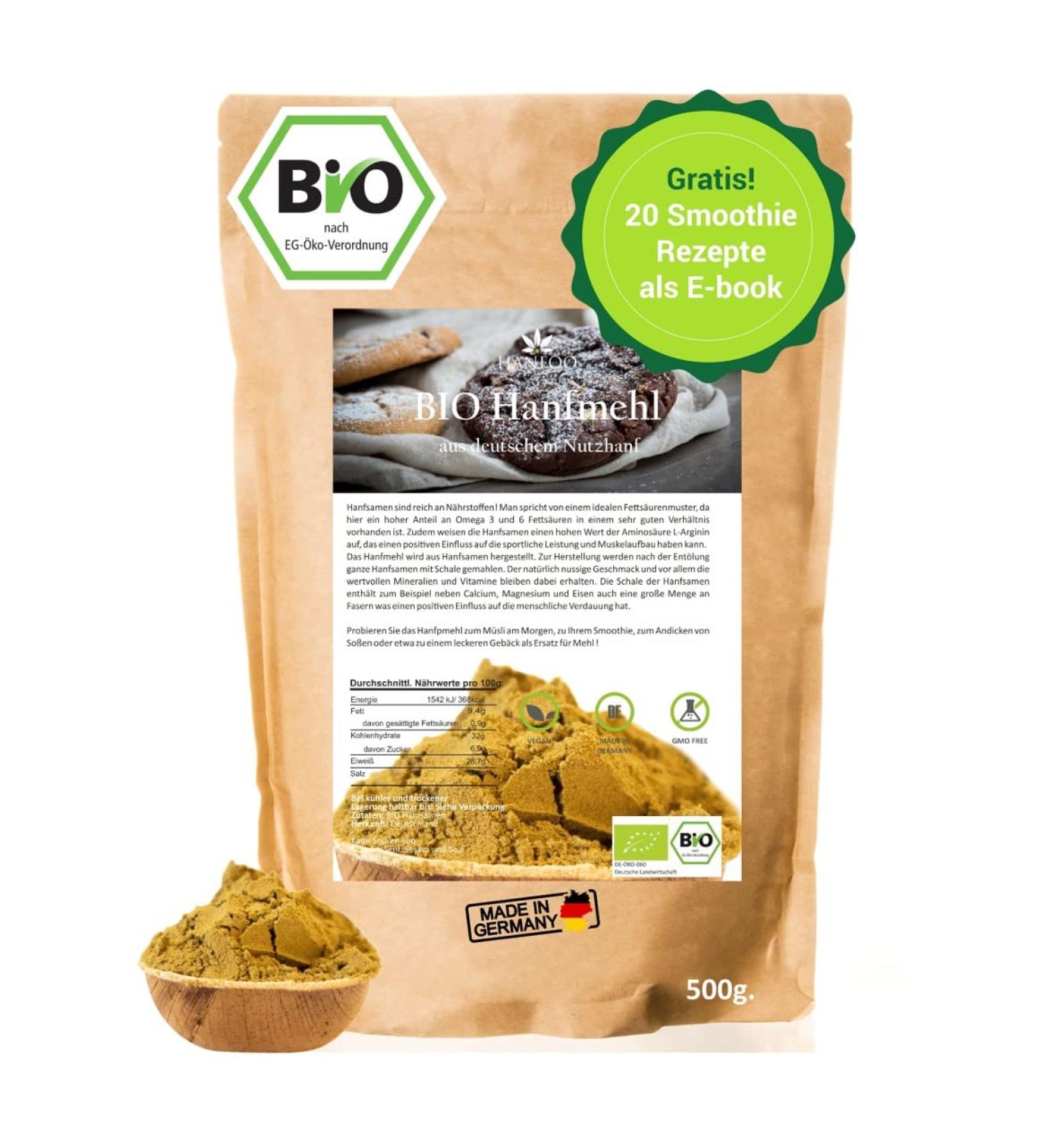 Buy Organic Hemp Flour 500g - Vegan German Hemp Seed Flour + Free Recipe E-Book | Biofeld - Buy Online on GoSupps.com