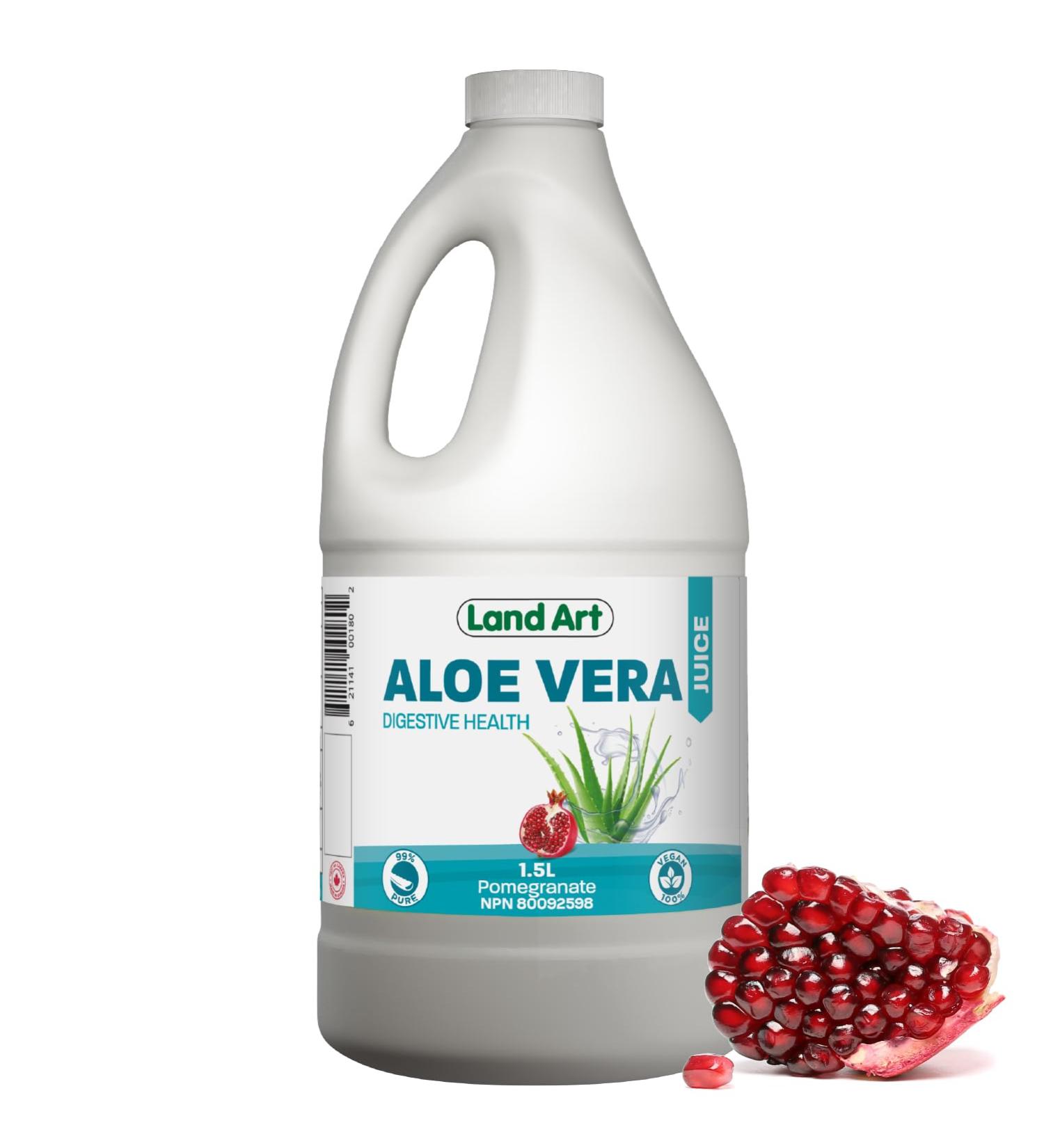 Pure Aloe Vera Juice Pomegranate 1.5L - Cold-Processed from Organic Fresh Leaves for Intestinal Issues Made In Canada - Buy Online on GoSupps.com