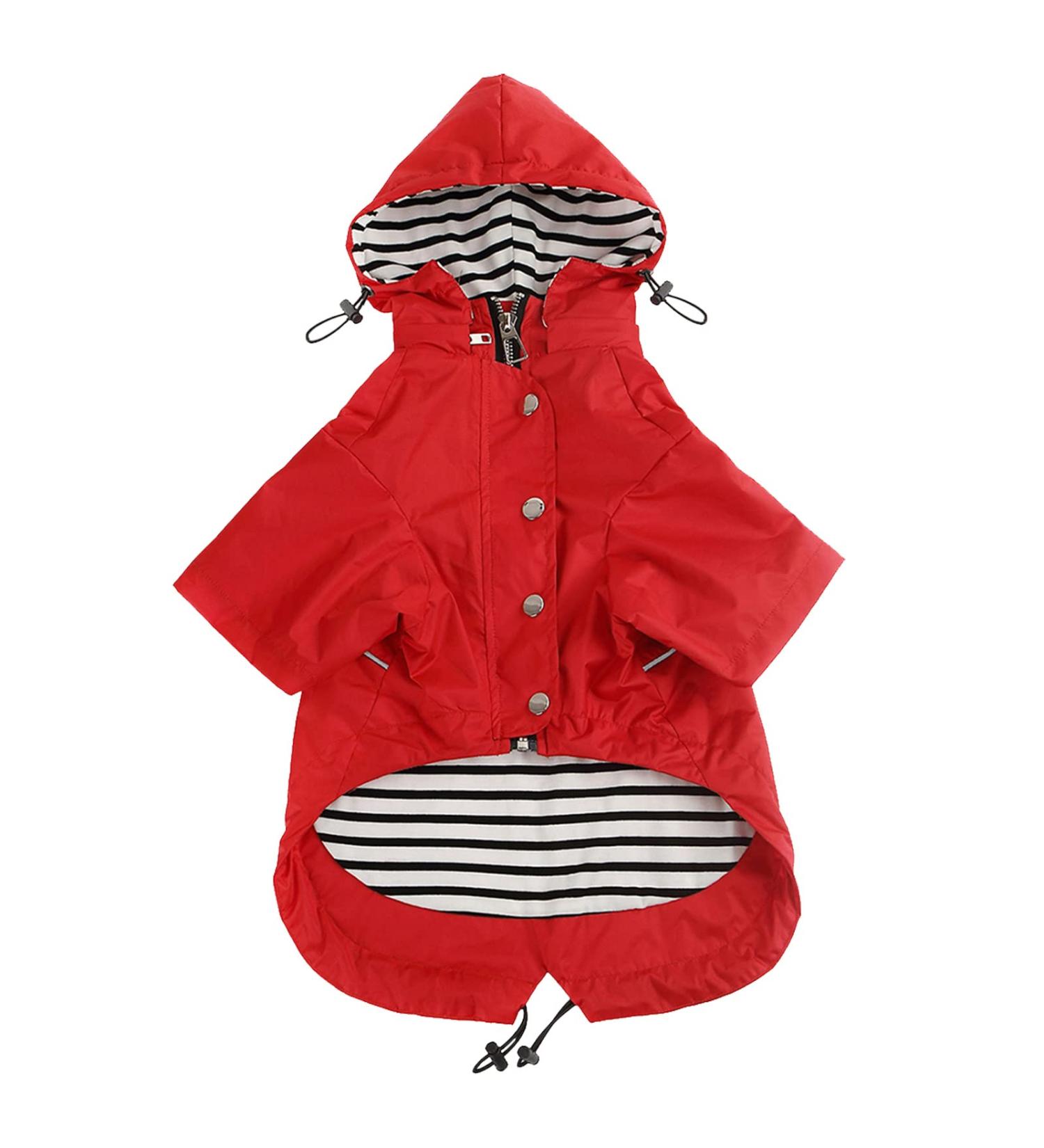 Minezi X-Large Waterproof Dog Coat with Zipper & Reflective Buttons - Adjustable Shoulder Strap & Removable Hood - Keeps Dogs Clean - Perfect for Rainy Days - Red - Buy Online on GoSupps.com