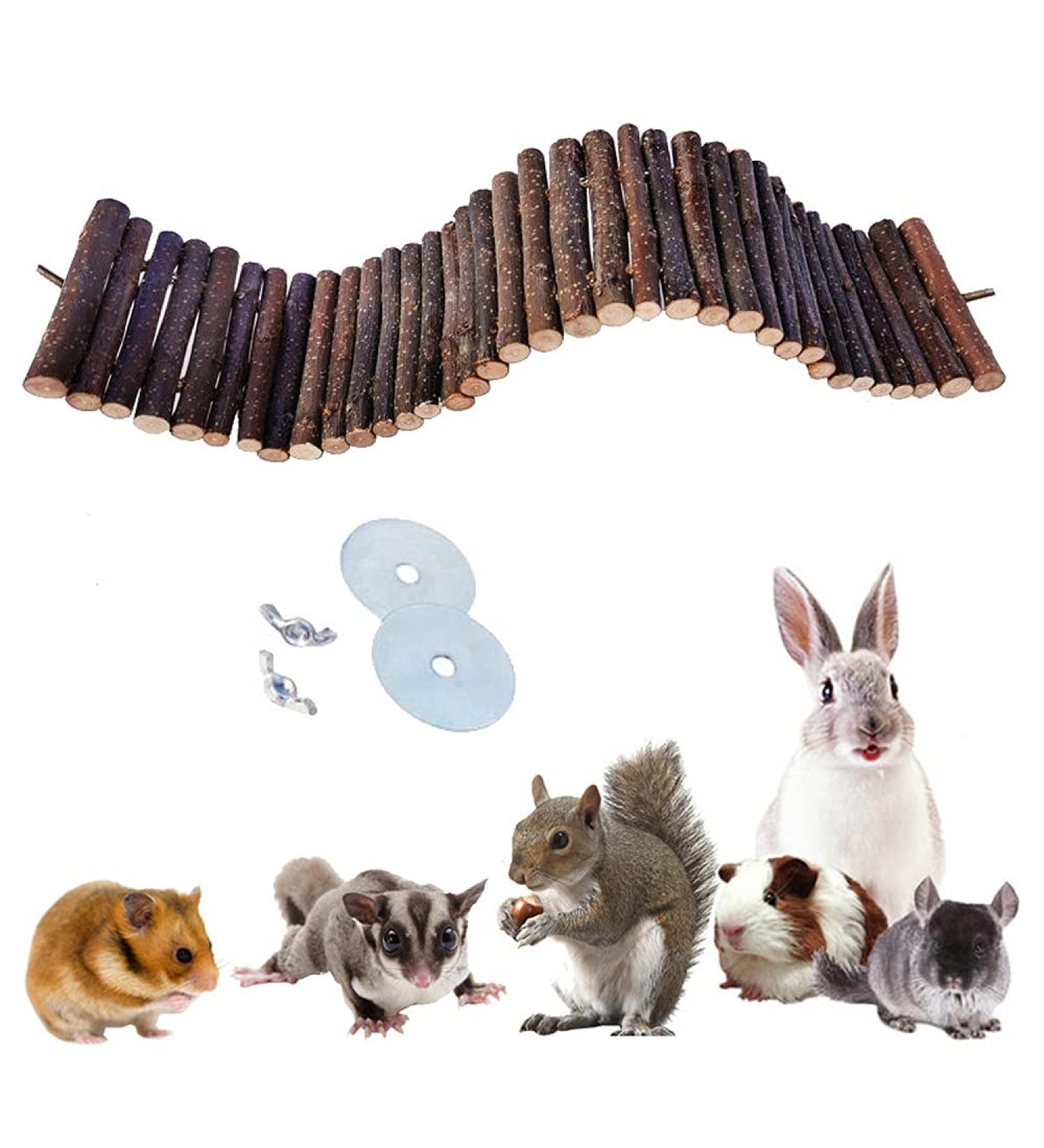 Natural Wooden Hamster Climbing Bridge - Eco-Friendly Pet Ladder with Wing Screws & Washers | Perfect Chew Toy for Small Pets - Buy Online on GoSupps.com