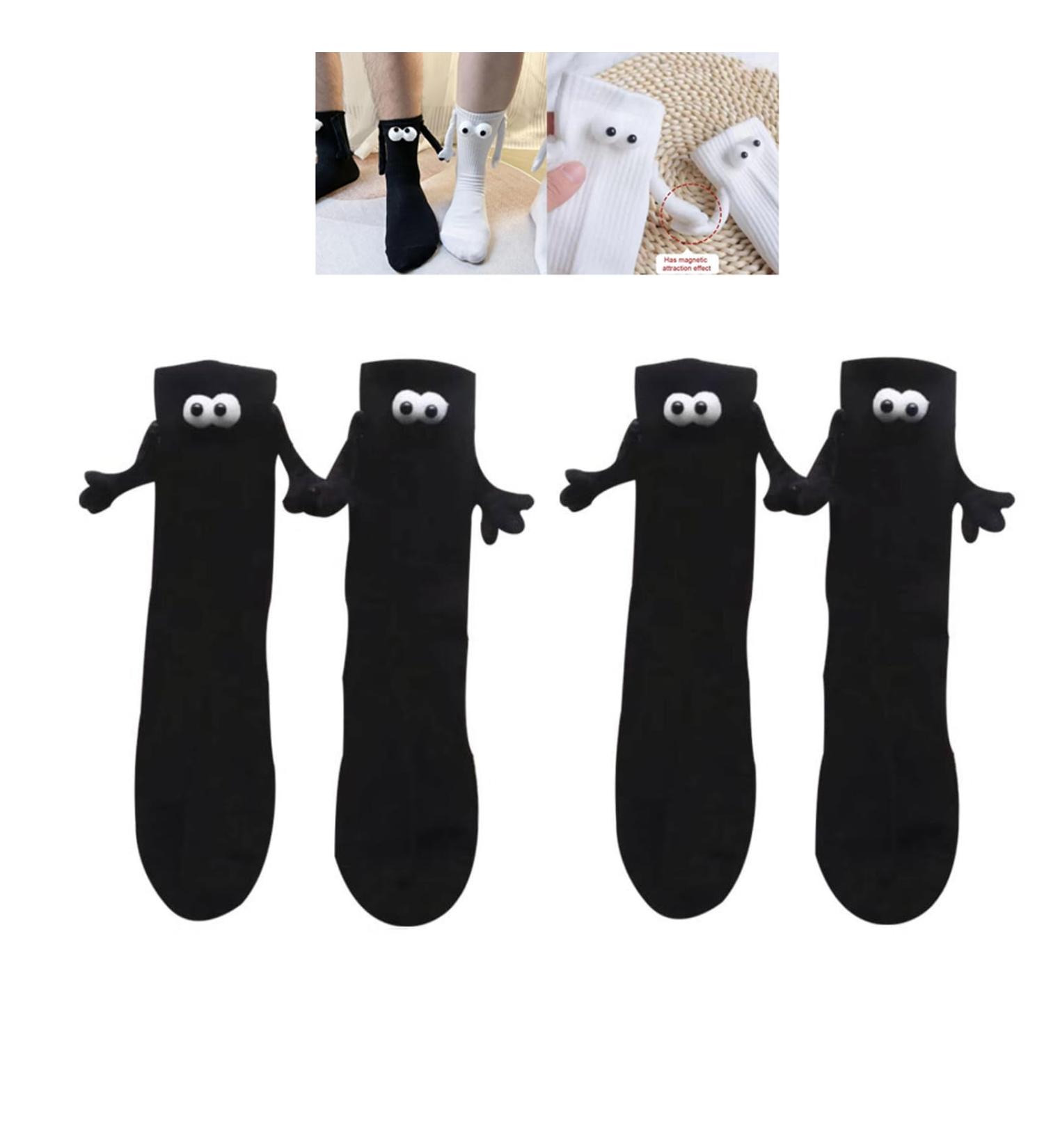 Folenzu Magnetic Suction 3D Doll Couple Socks - Black (2 Pairs) Holding Hands Design - Buy Online on GoSupps.com