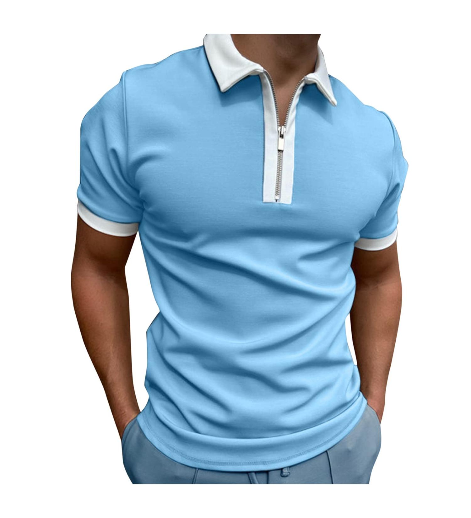 2023 Fashion New Shirt Sleeve Turn Down Blouse Men's Zipper Collar Splice Solid Polos Casual Men's Blouse Men S Tailo Shirt XL Blue - Buy Online on GoSupps.com