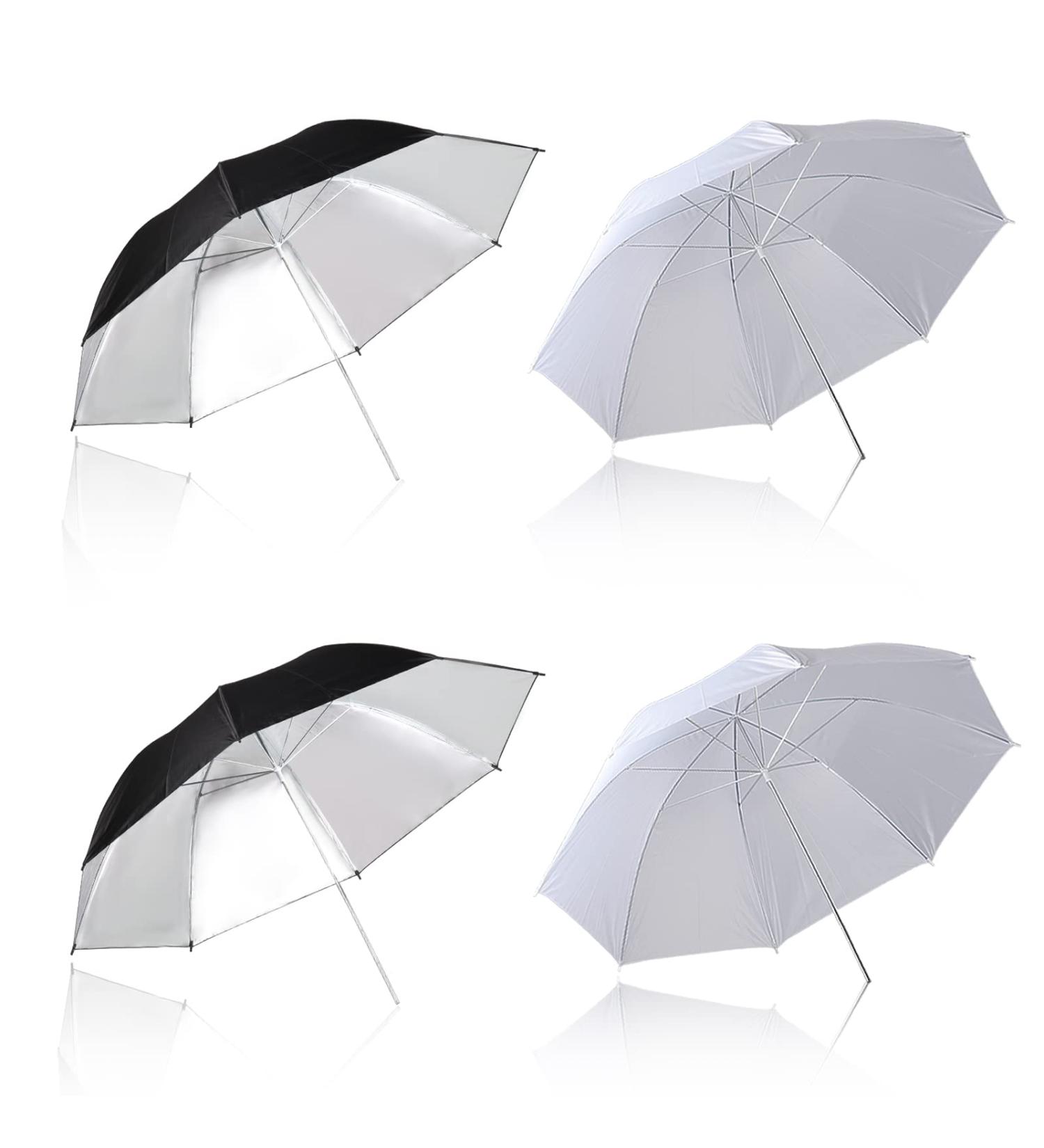 4 Pack Photography Umbrella Lighting Kit - Black & Silver Reflectors, White Soft Translucent Umbrellas - Studio/Outdoor Photo & Video Lighting Accessories - Buy Online on GoSupps.com