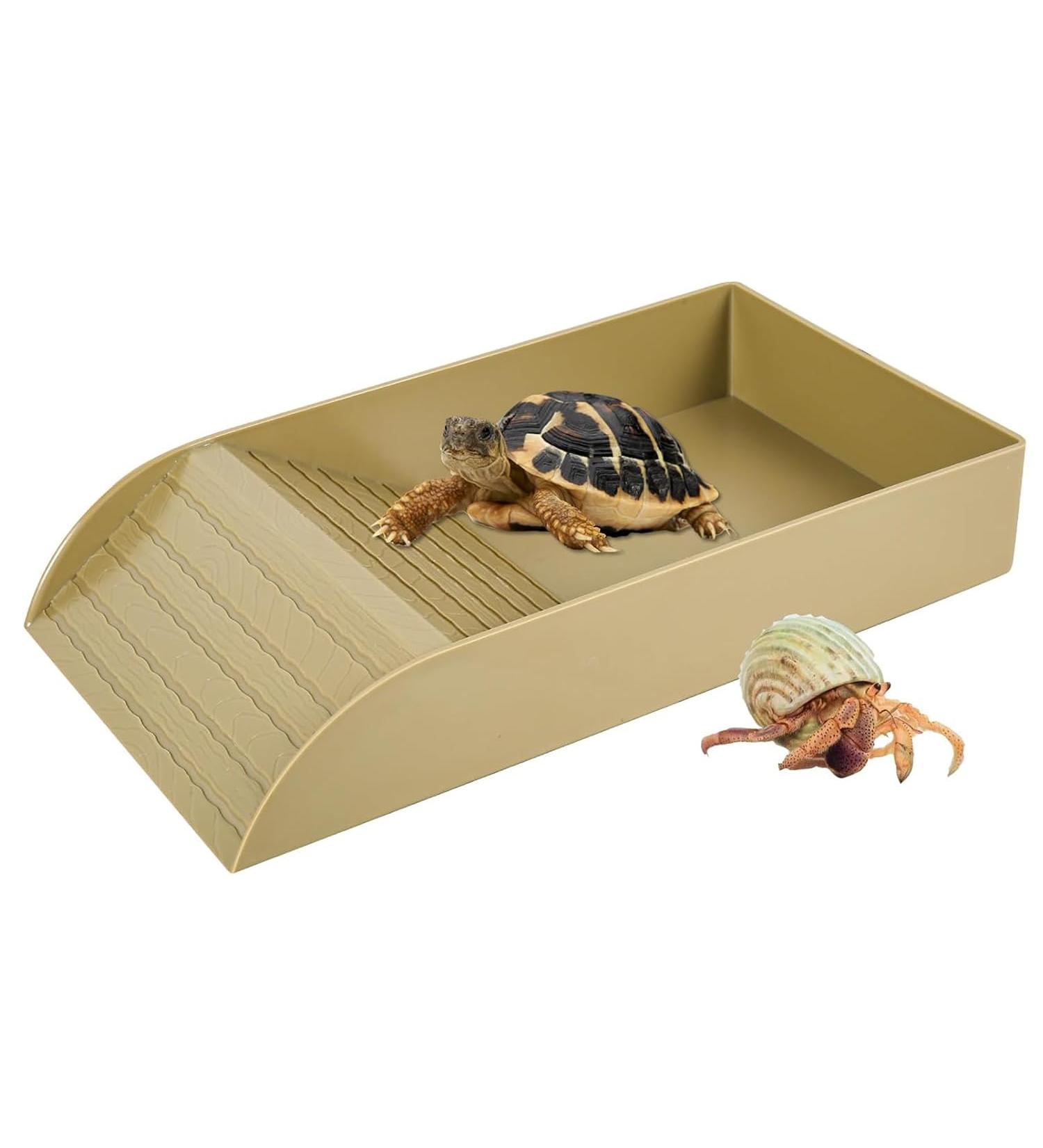 Tortoise Water Dish Tortoise Bath Dish Anti Slip Reptile Pool Bowl with Ramp Reptile Feeding Box Dish Tortoise Water Bowl Tortoise Accessories For Turtles Snakes Lizards Feeding Bathing (Brown) - Buy Online on GoSupps.com