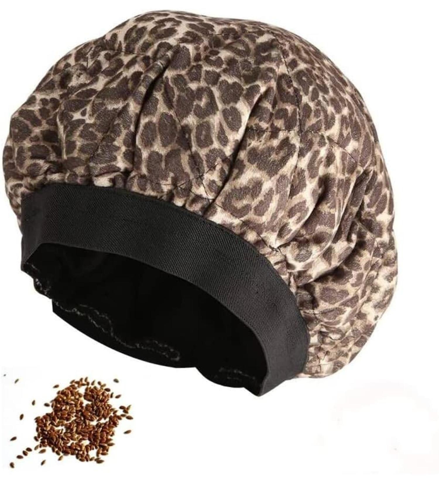 Locisne Cordless Deep Conditioning Hair Heat Cap - Microwavable Heat Cap for Hair Therapy with Flaxseed Interior - Leopard Print - Buy Online on GoSupps.com