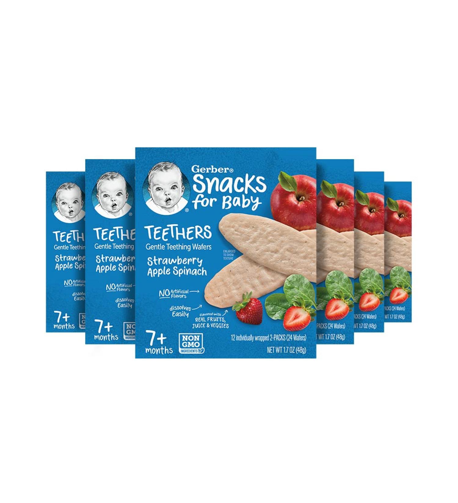 Gerber Teething Wafers - Strawberry Apple Spinach - 1.7oz, 12ct x 6 Packs - Buy Online on GoSupps.com