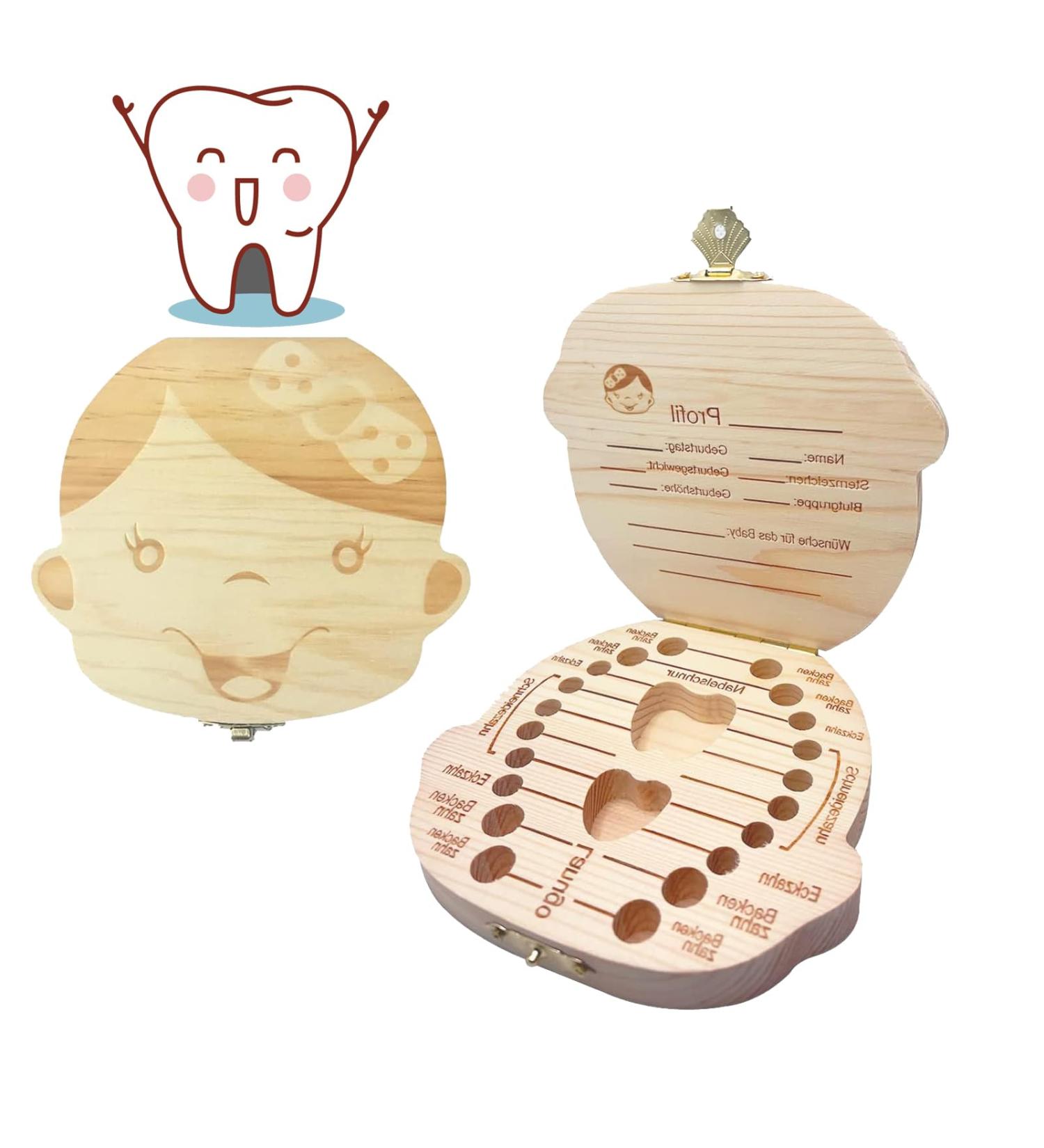Wooden Tooth Box for Girls - Personalized Milk Tooth Storage Gift for Baptism & Birthdays - Buy Online on GoSupps.com