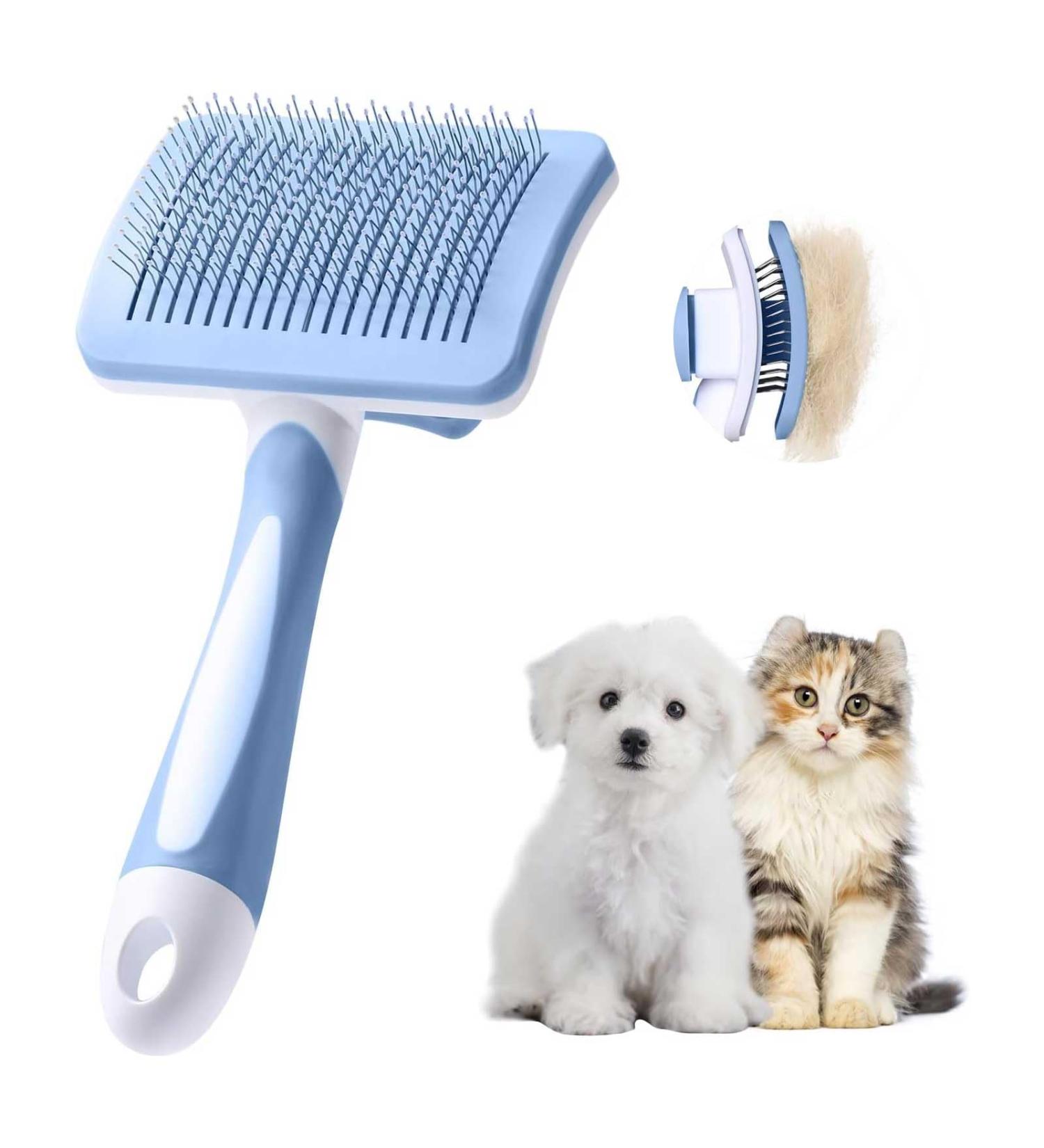 Vinabo Self-Cleaning Dog & Cat Brush - Perfect for Long & Short Haired Pets - Remove Undercoat Effortlessly - Blue - Buy Online on GoSupps.com