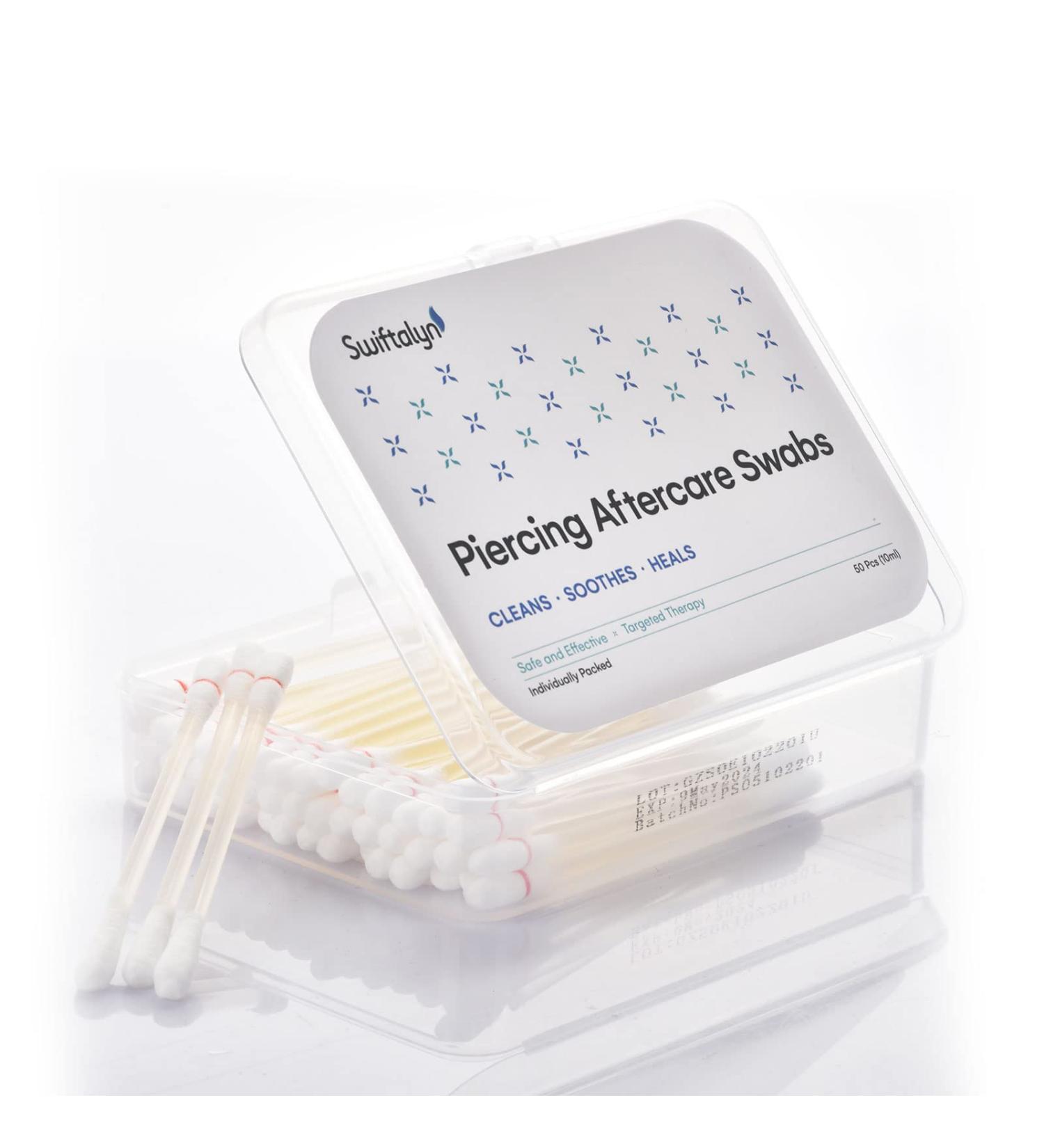 Swiftalyn Piercing Aftercare Swabs 50pcs - Gentle Ear Piercing Cleaner for Bump Treatment and Keloid Removal - Soothing Wound Wash for Cleansing and Healing Piercings - Buy Online on GoSupps.com