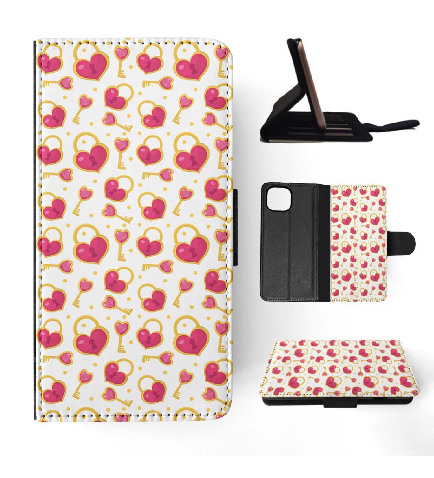 Apple iPhone 14 Plus Flip Case - Love Heart & Key Valentine's Pattern | International Shipping - Buy Online on GoSupps.com