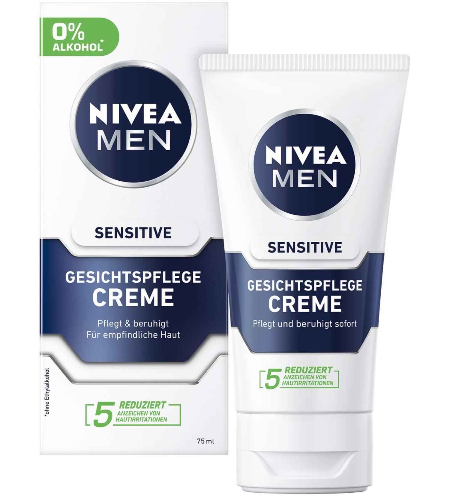 Nivea Men Sensitive Facial Care Cream 2-Pack | Moisturizer for Sensitive Skin | Soothing Chamomile Formula | 75ml Each - Buy Online on GoSupps.com