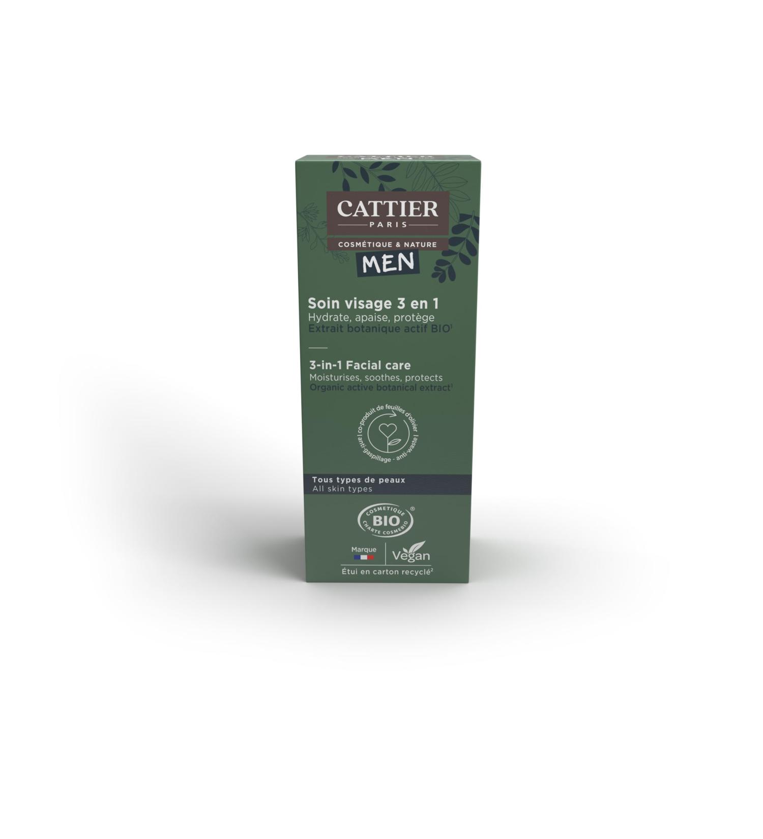 Cattier Men - 3 in 1 Organic Men's Face Care - All skin types - 50ml - Buy Online on GoSupps.com