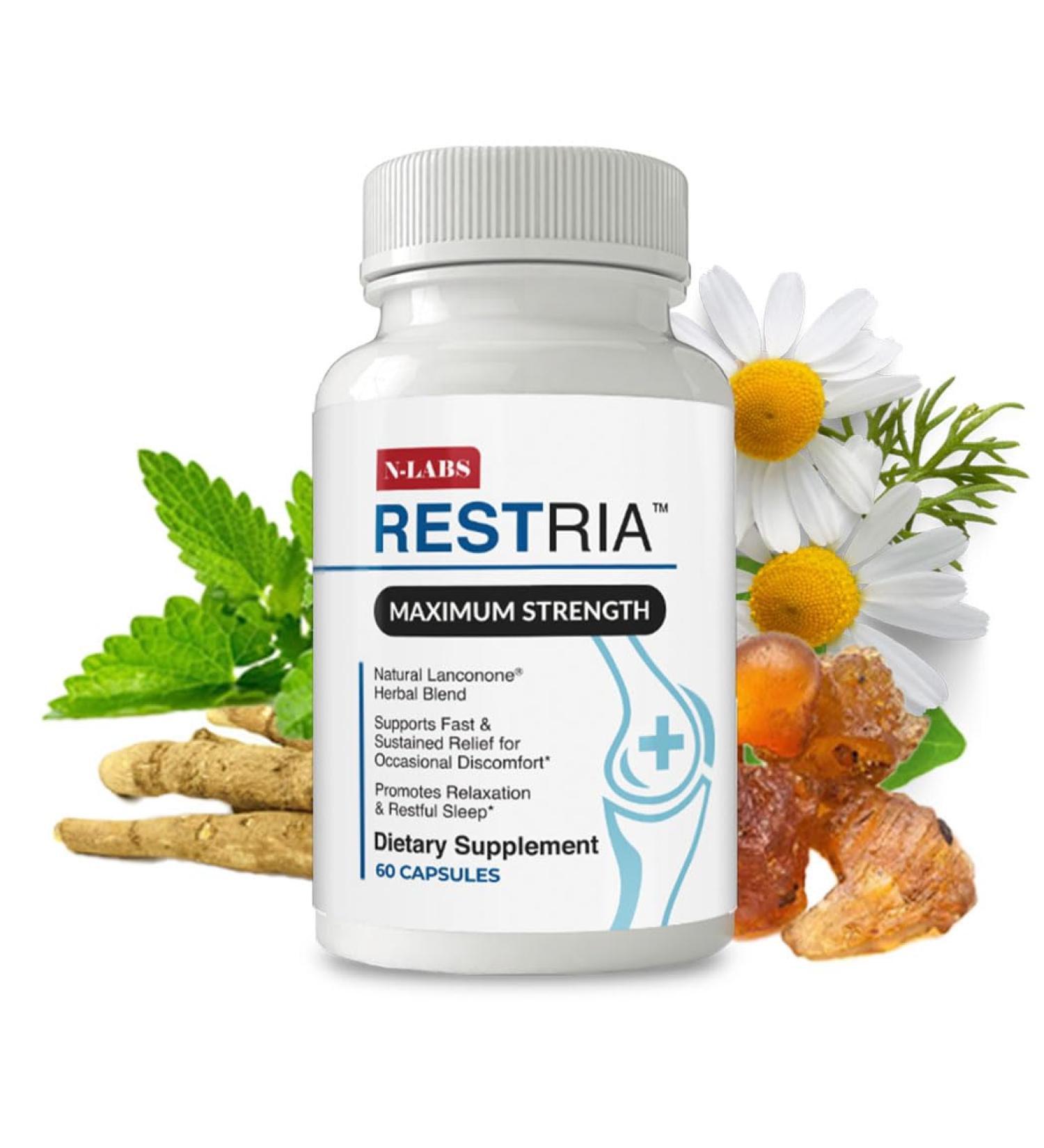 Restria Joint Support & Sleep Supplement - Herbal Blend for Discomfort | 60 Capsules - Optimize Joint Health & Improve Sleep Quality - Buy Online on GoSupps.com