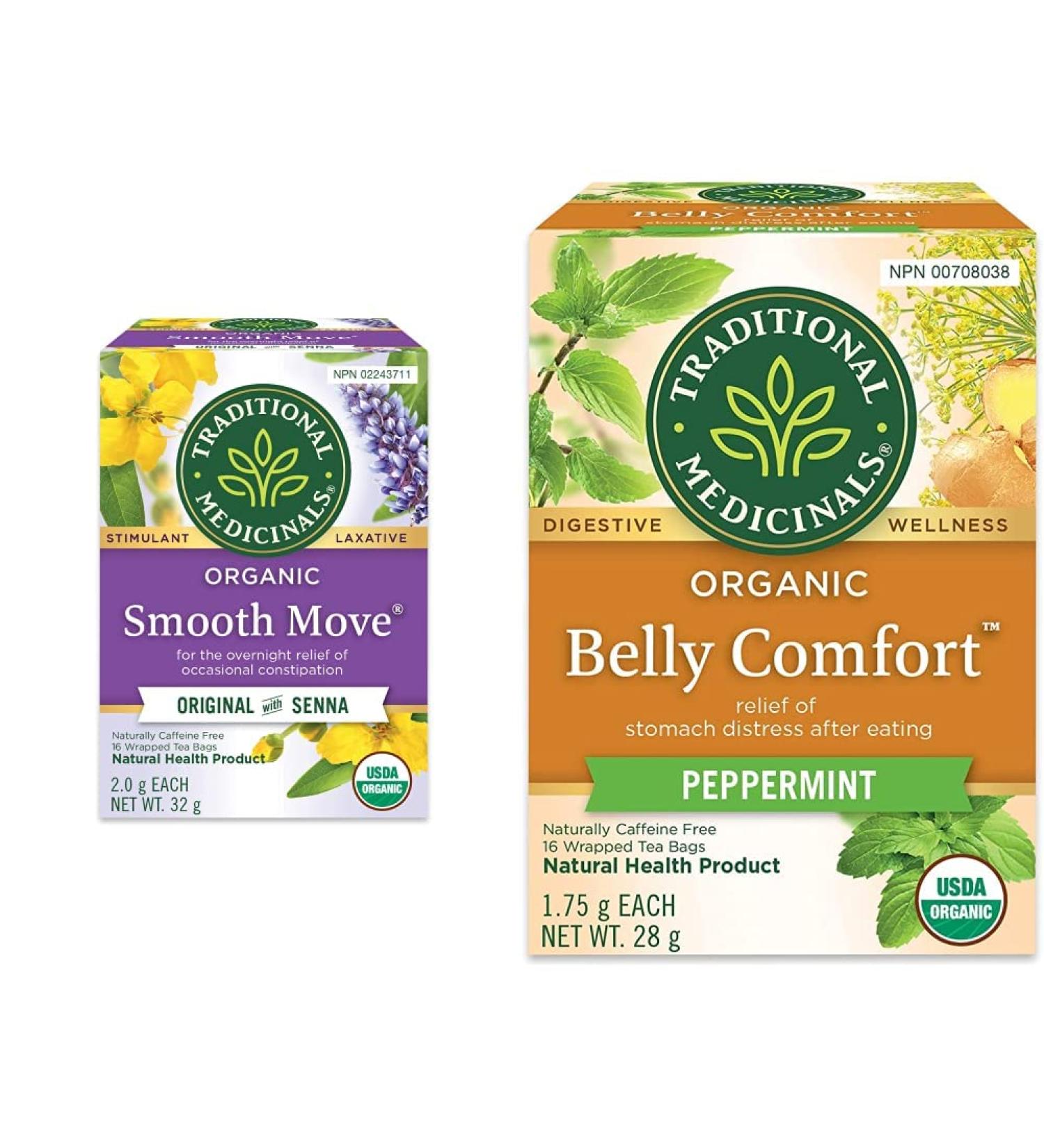 Traditional Medicinals Organic Smooth Move Laxative Herbal Tea 16 Bags (Pack of 1) & Organic Belly Comfort Digestive Herbal Tea 16 Bags (Pack of 1) Organic Smooth Move + Herbal Tea Smooth Move 16 Count (Pack of 1) - Buy Online on GoSupps.com