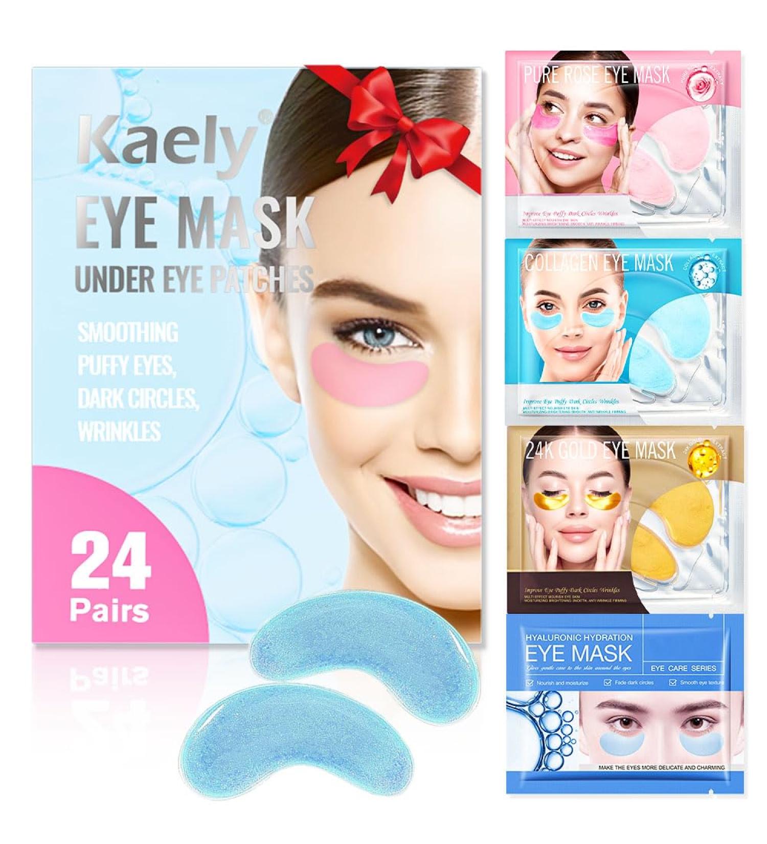 Kaely 24 Pairs Eye Patches - Rose Collagen 24K Gold & Hyaluronic Acid Anti-Wrinkle Masks for Puffy Eyes & Dark Circles Spa Skincare Gift Set for Women - 24 Count - Buy Online on GoSupps.com