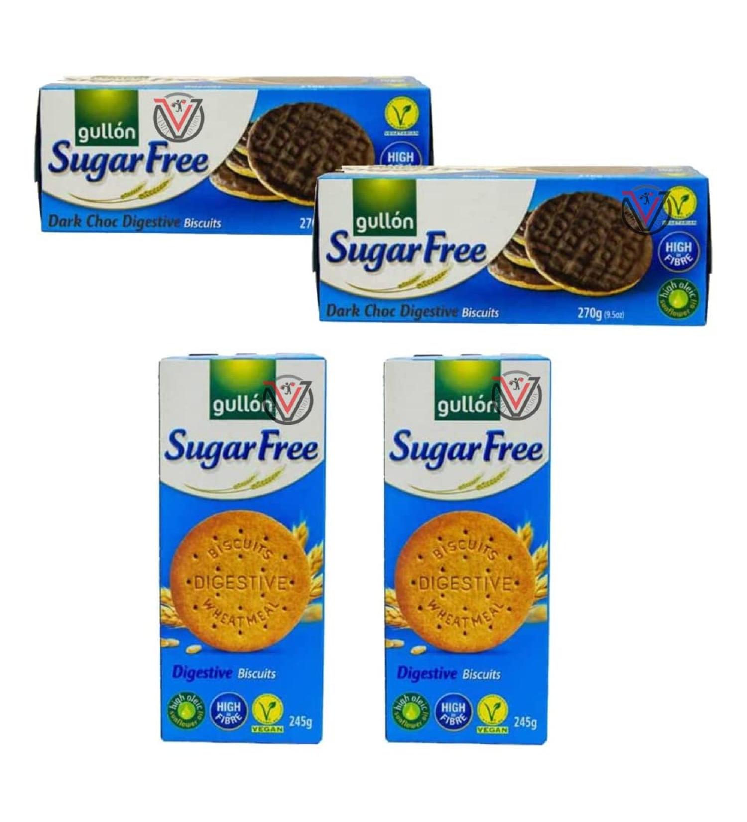 04 Mixed Gullon Sugar Free Digestives 245g & Dark Chocolate Digestives 270g - Buy Online on GoSupps.com