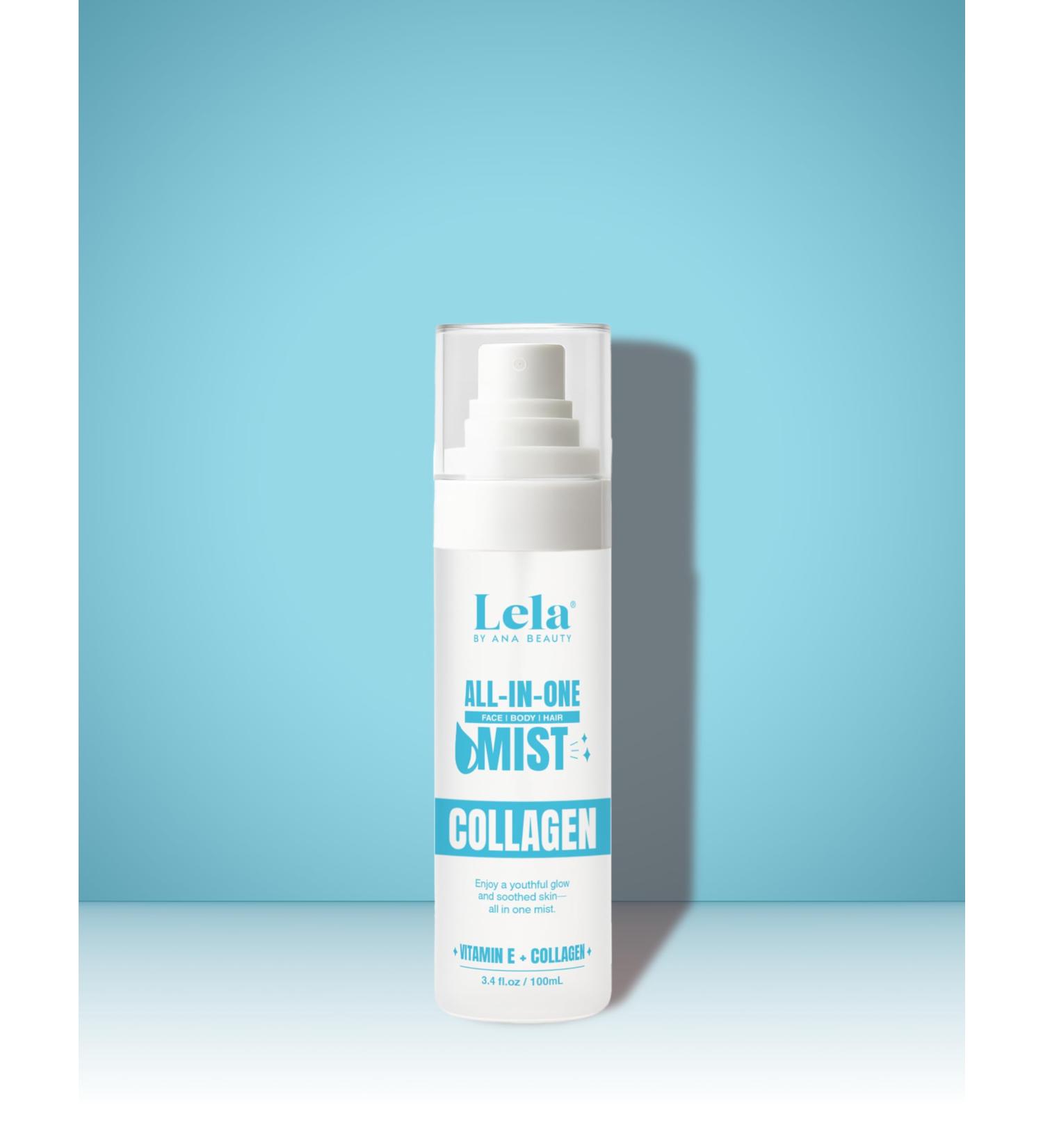 Lela Beauty All In One Collagen Mist Hydrating Face Body and Hair Spray with Vitamin E and Collagen Subtle Scent Plumping Glow 3.4 fl oz or 100 mL