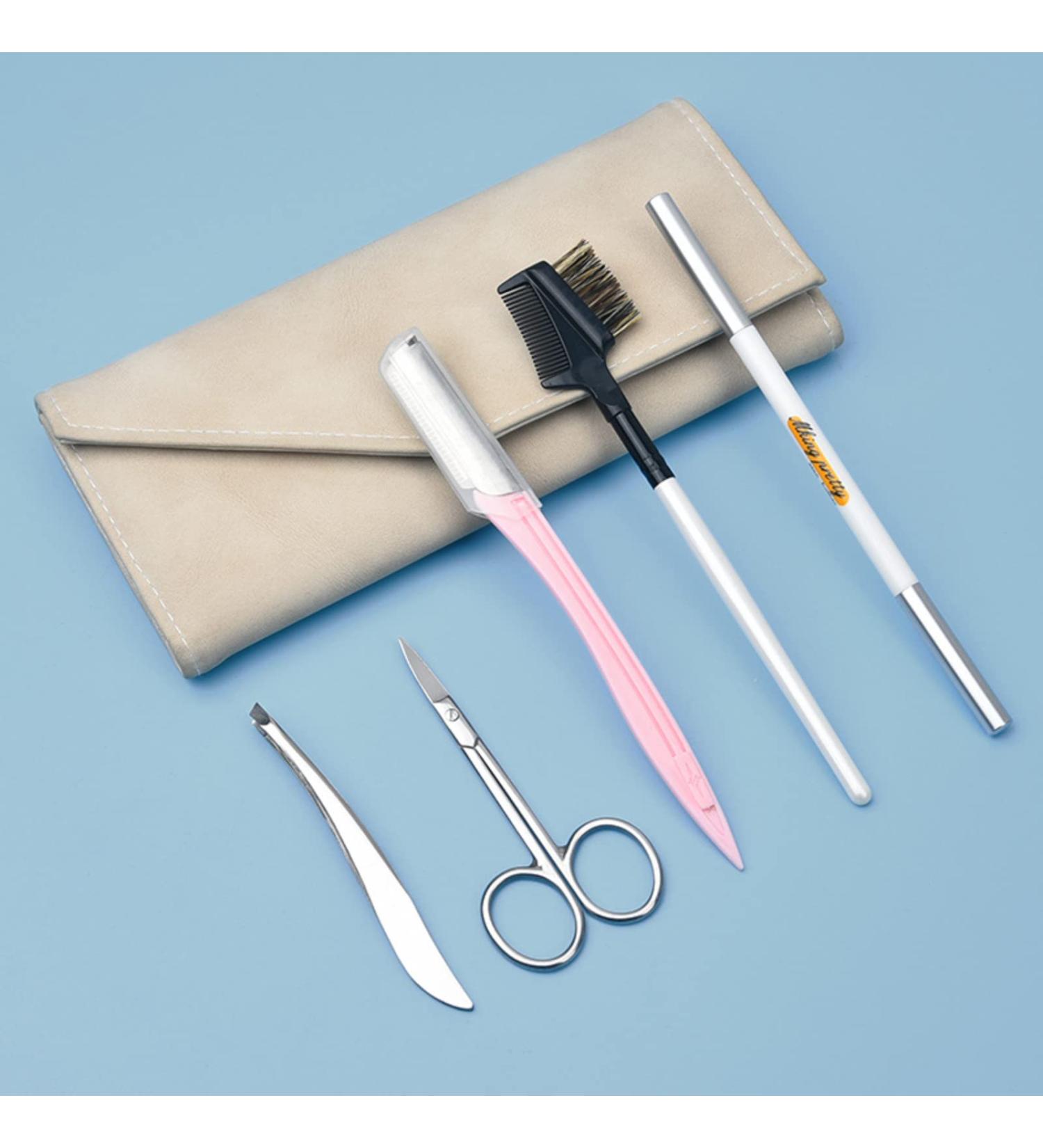 Anoudon 5-Part Eyebrow Set - Stainless Steel Tweezers Scissors Brushes Razor & Pencil | Travel Case Included | Perfect for Men & Women - Buy Online on GoSupps.com