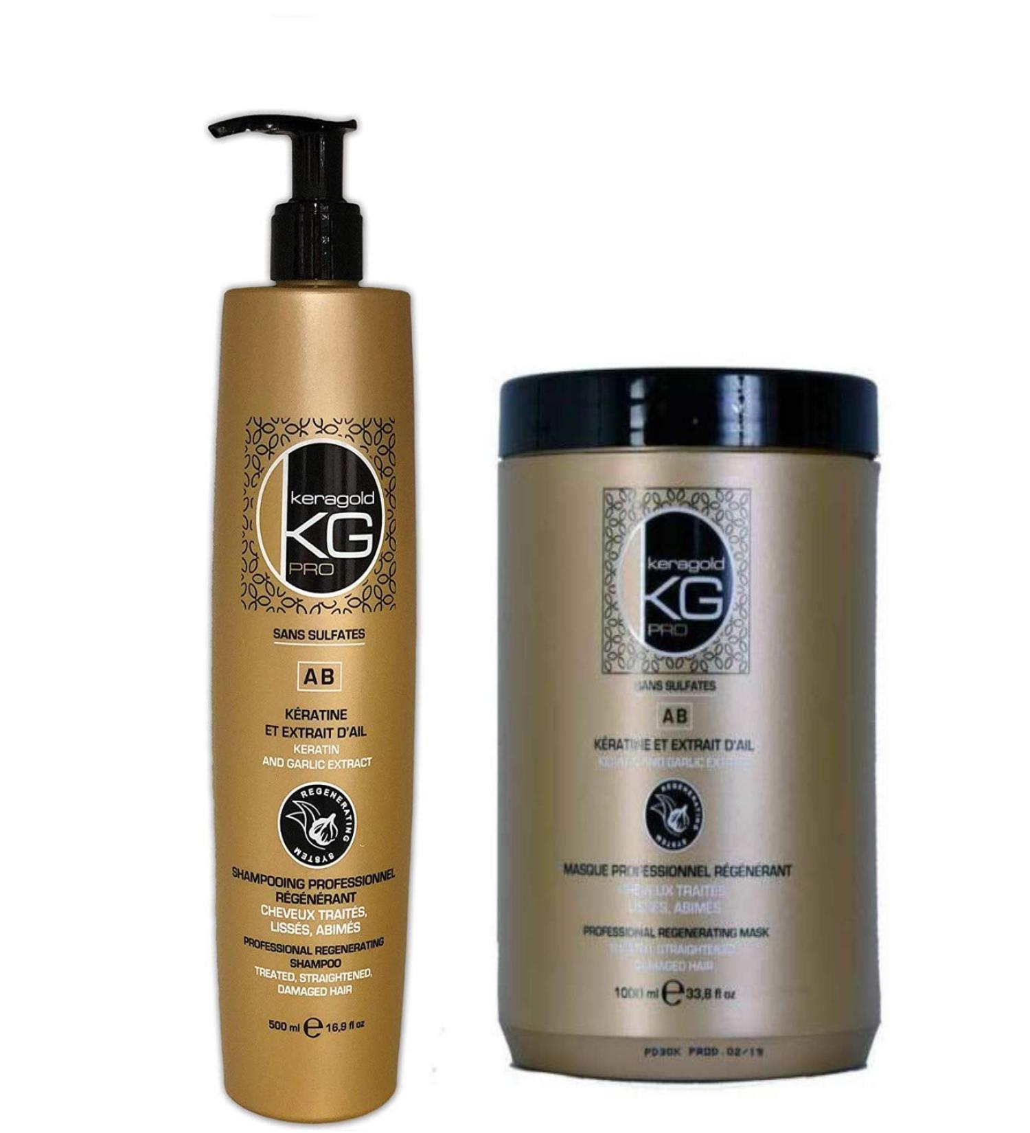 Keragold Pack - Shampoo 1000 ml + Mask 1000 ml - Keratin & Garlic Extract