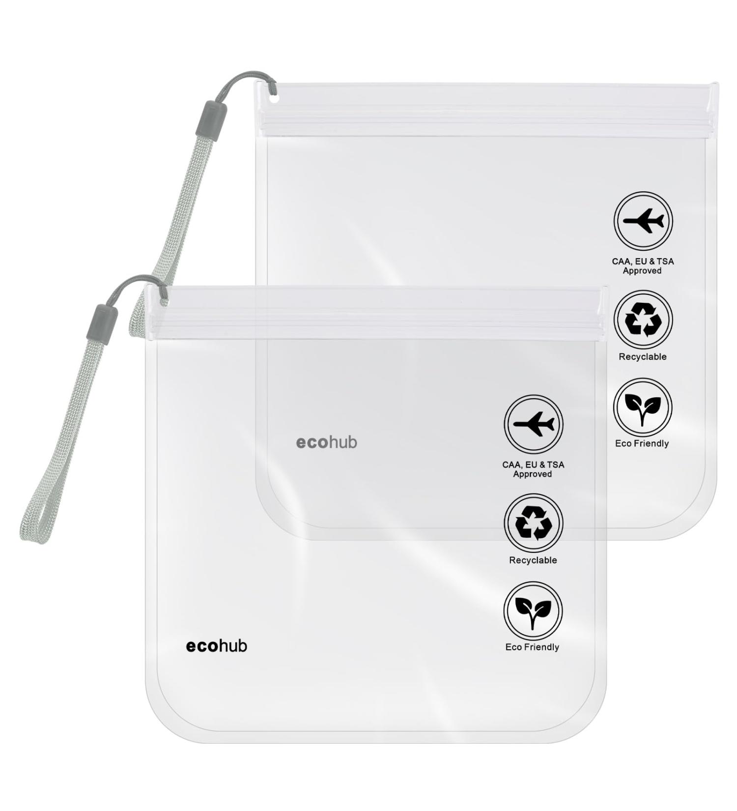 ECOHUB Airport Security Liquids Bags - 2 Pack Clear TSA Approved Travel Toiletry Bags with Zip Lock and Carrying Handle - Buy Online on GoSupps.com