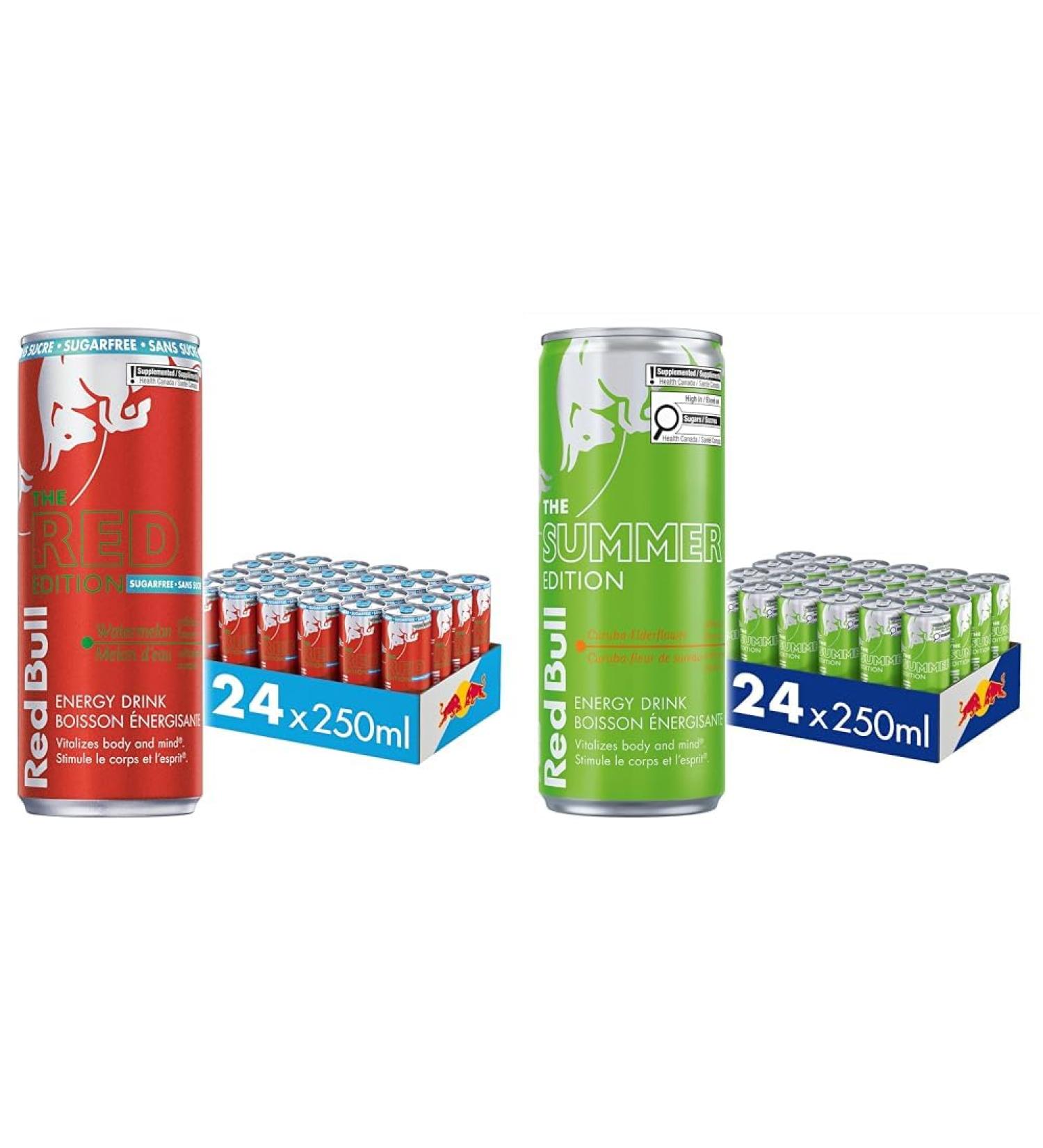Red Bull Energy Drink Watermelon Sugarfree 250ml (24pk) & Energy Drink Curuba-Elderflower 250ml (24 pack) - Buy Online on GoSupps.com
