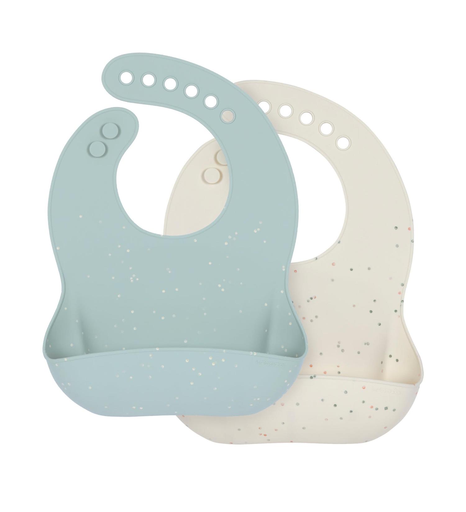 L SSIG Baby Silicone Bibs (2 pcs) - Toddler Bibs with Drip Tray Dishwasher Safe Blue/Beige - Buy Online on GoSupps.com