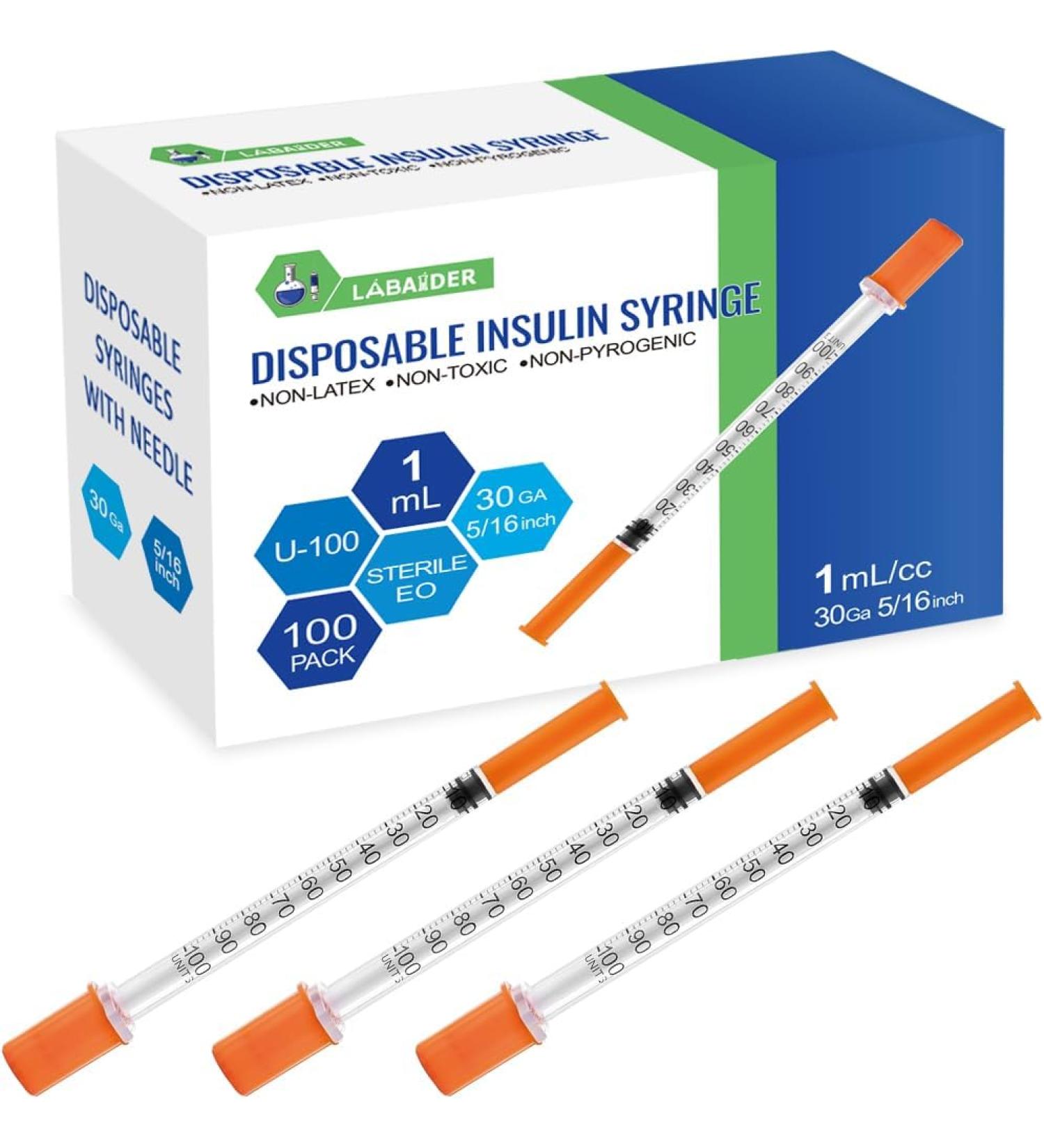 LabAider Disposable Insulin Syringe 1ml Syringes with 30Ga 5/16in Needle Individually Wrapped 100 Count - Buy Online on GoSupps.com