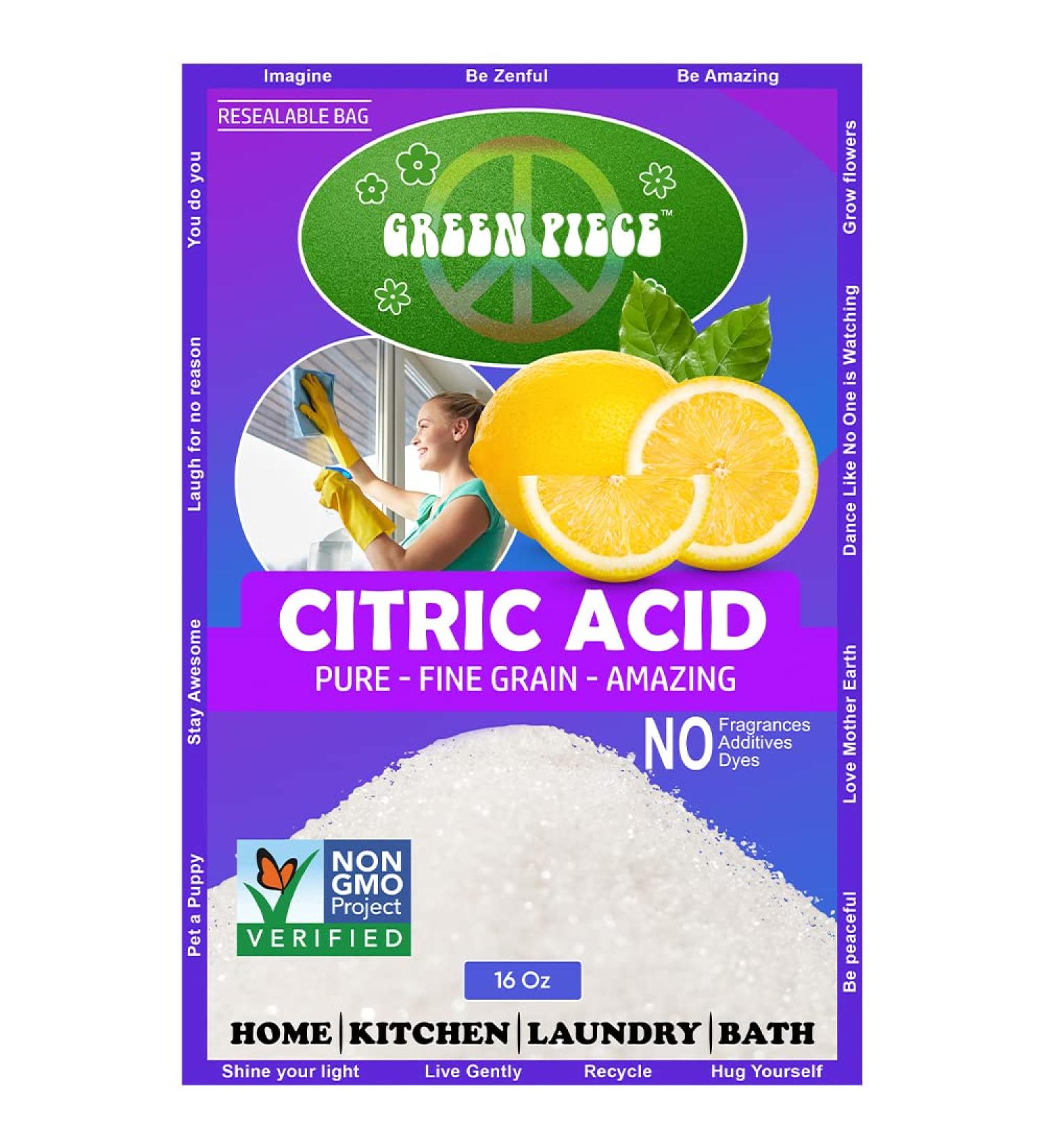 Green Piece Citric Acid - 100% Pure Medium Grain | 16 oz Natural Resealable Bag | Best for Baking Cleaning & Preserving - Shop Internationally - Buy Online on GoSupps.com