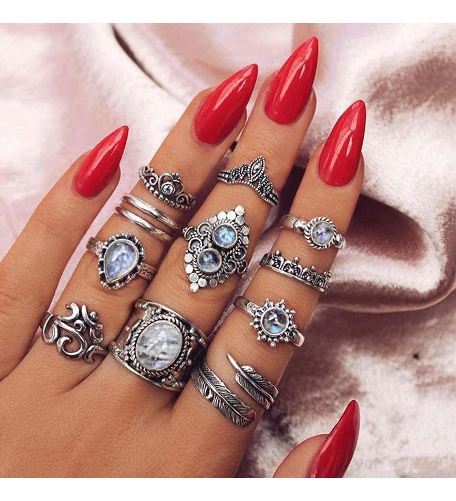 Brinote Red Stiletto Press on Nails - Medium Length Almond False Nails for Women and Girls - Buy Online on GoSupps.com