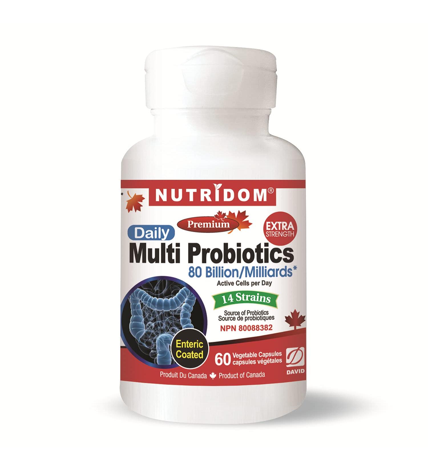 Nutridom 80 Billion Multi Probiotics 60 Vegan capsules Enteric Coated 14 Strains Extra Strength Non-GMO Made In Canada - Buy Online on GoSupps.com