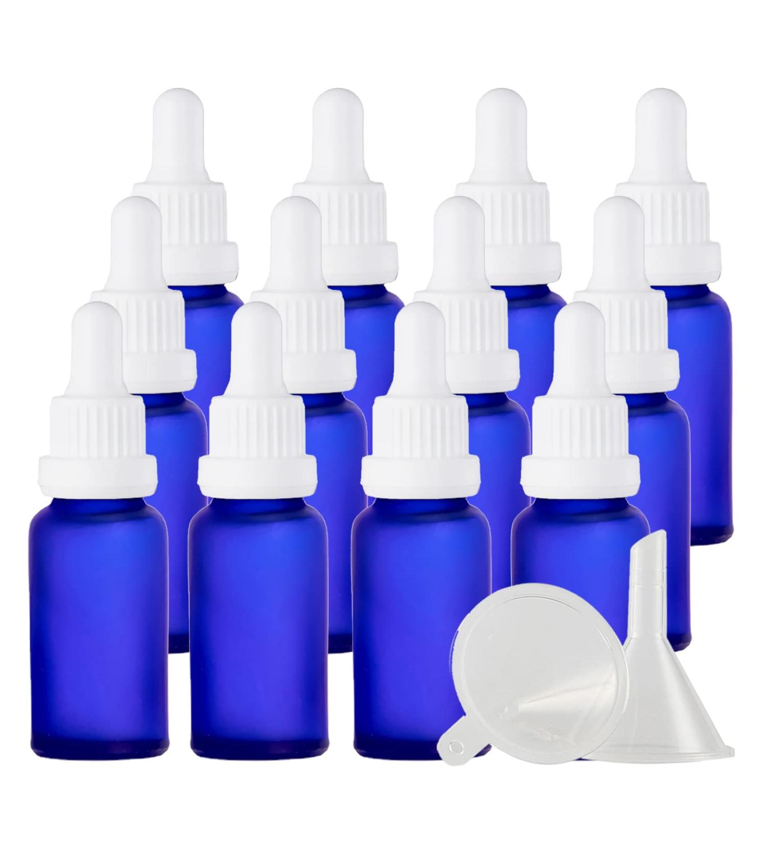 Zeoabsy 12-Pack 20ml Frosted Blue Glass Pipette Bottles - Essential Oils & Aromatherapy Drip Bottles with White Lock Ring - Buy Online on GoSupps.com