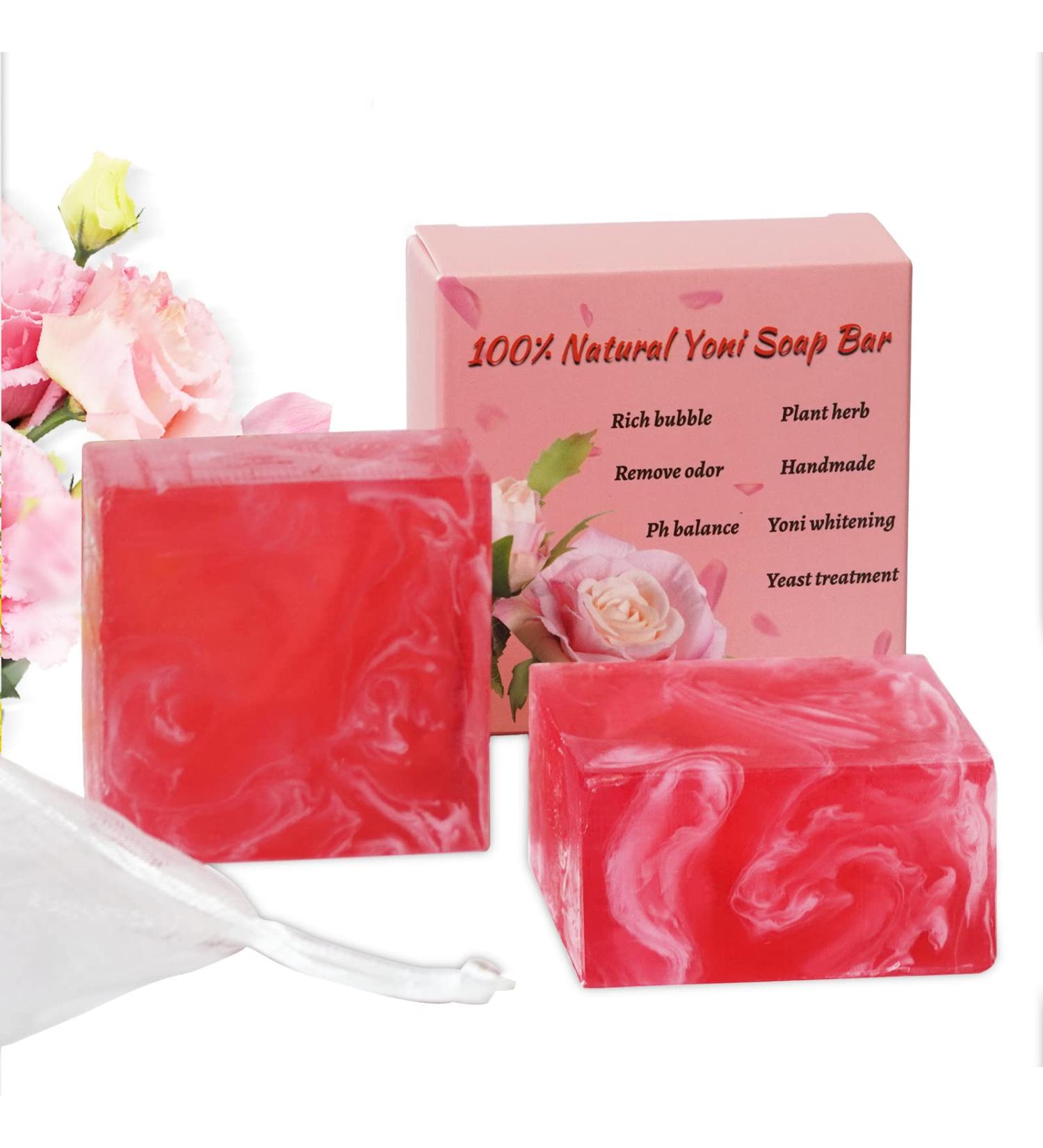Organic Yoni Soap Bars 2-Pack, Handmade Vaginal Wash with Bubble Net - Feminine pH Balance & Vaginal Care Soap 3.53 oz (Rose Pink) - Buy Online on GoSupps.com