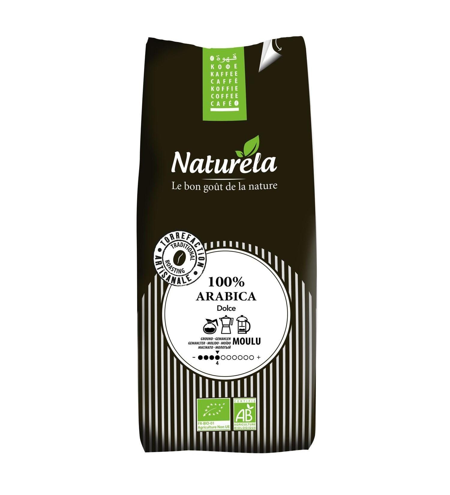 NATURELA Caf Moulu Bio Pur Arabica Ar me Intense et Douceur Naturelle (Paquet 1kg) - Le Lot De 2