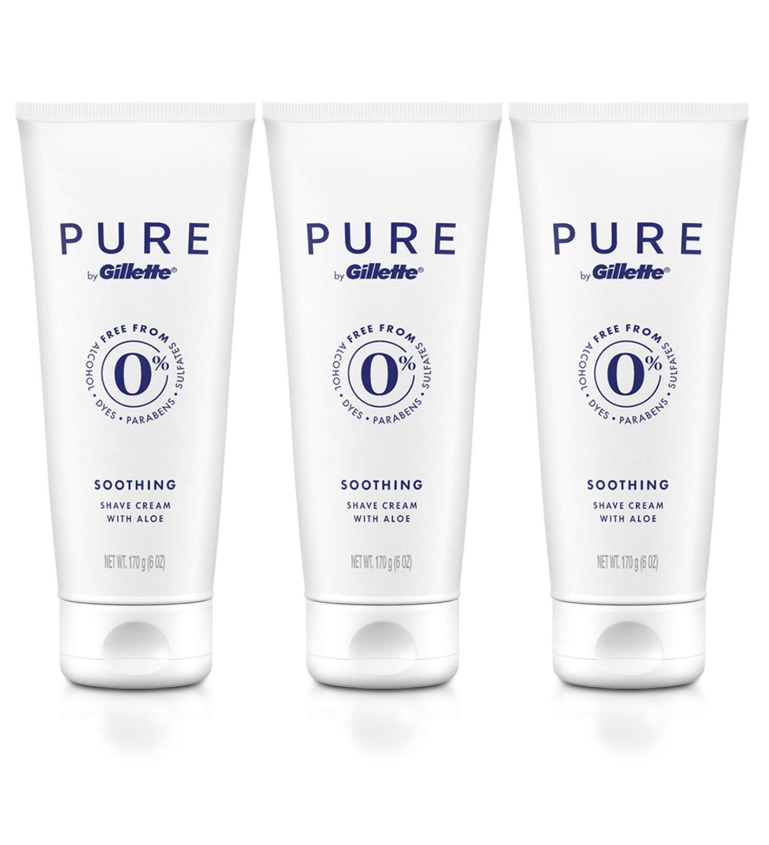 Gillette PURE Soothing Shaving Cream with Aloe - Pack of 3, 6oz Each - Gentle Shave Cream - Buy Online on GoSupps.com