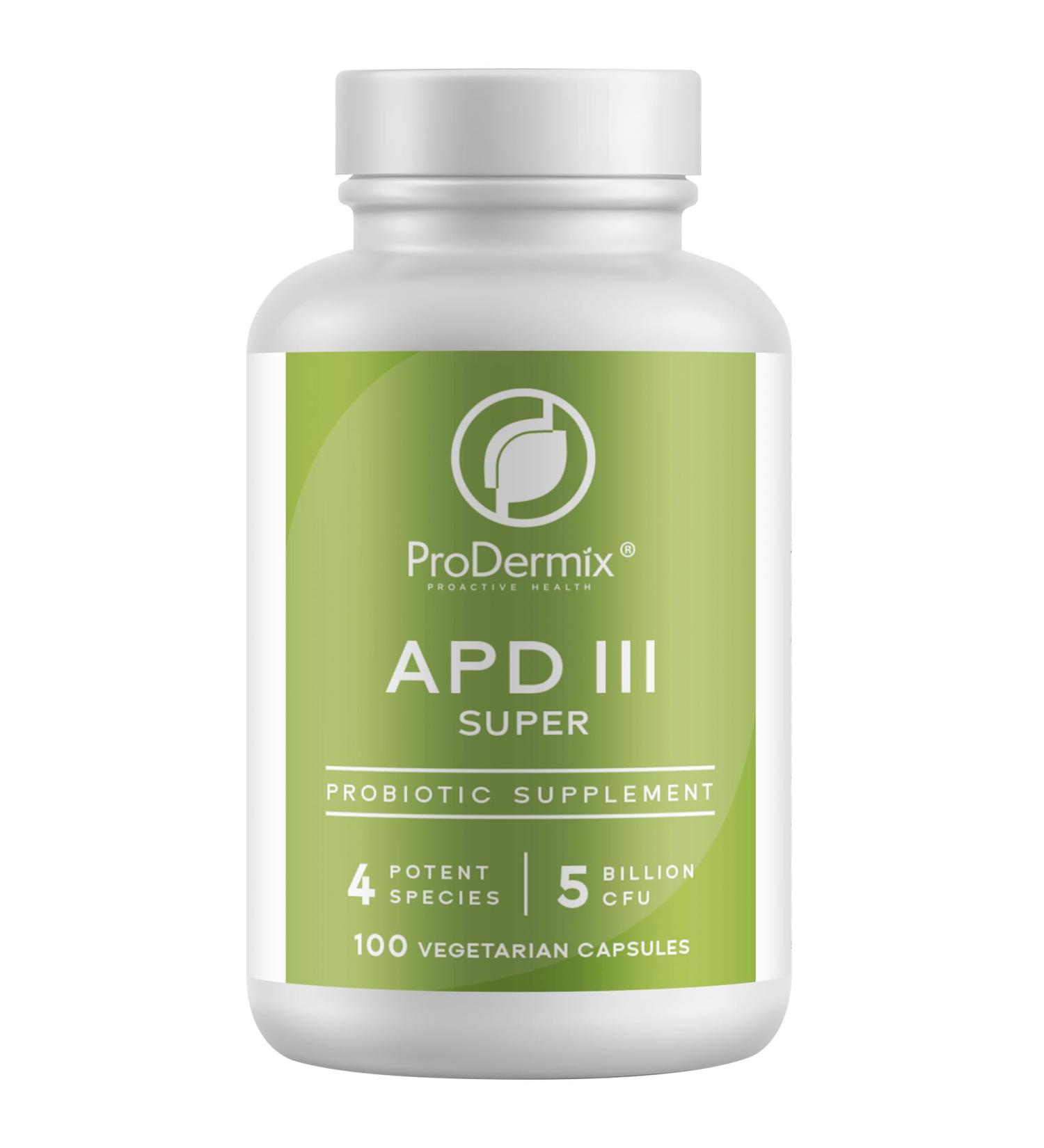 PRODERMIX Kosher APD III Probiotic Supplement Supports Occasional Constipation Diarrhea Gas & Bloating 5 Billion CFUs Maintenance 100 Vegetarian Capsules - Buy Online on GoSupps.com