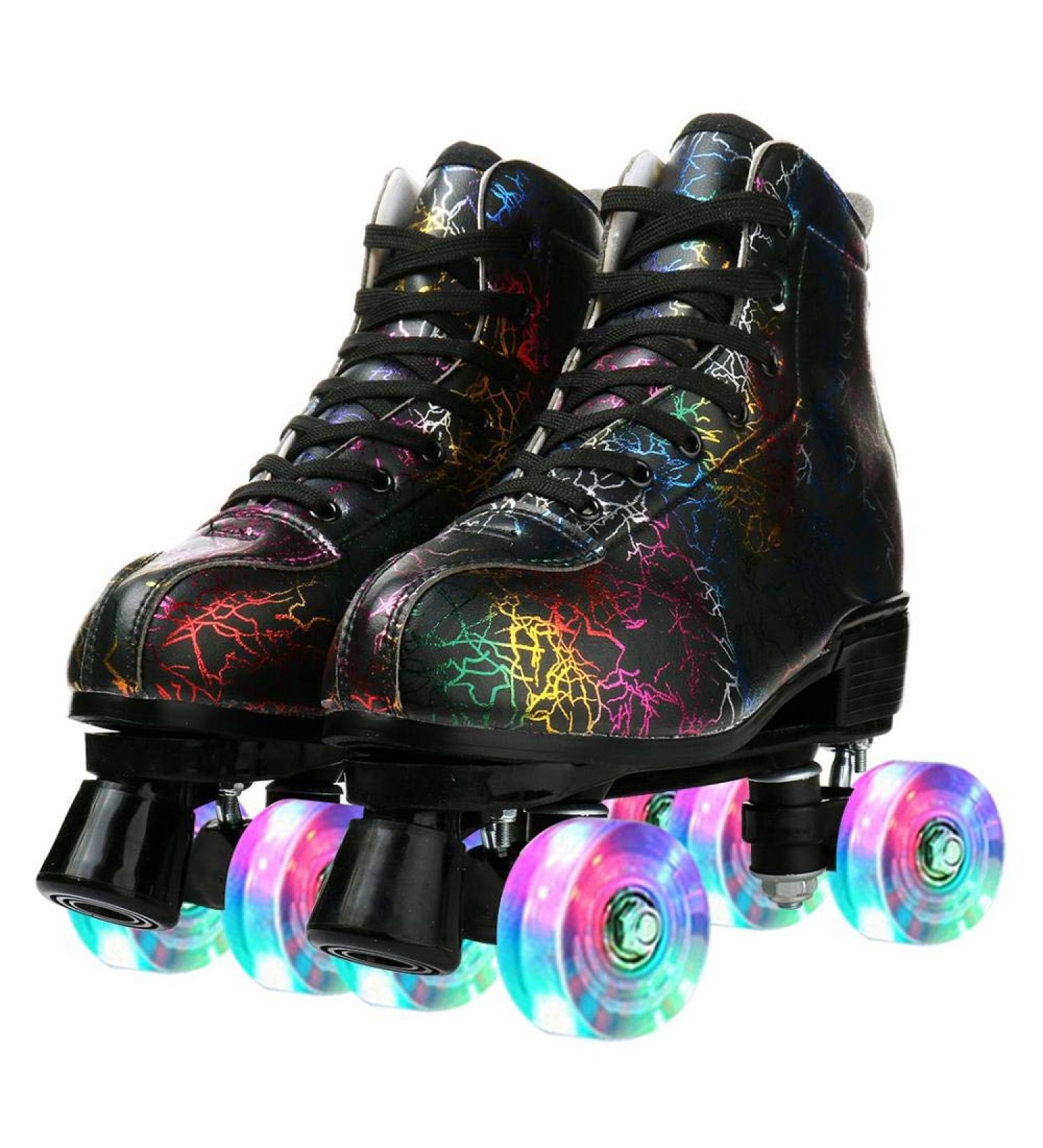 Women's PU Leather High-Top Roller Skates - Black Flash Wheel - Size 37 US6 with Bag - Buy Online on GoSupps.com